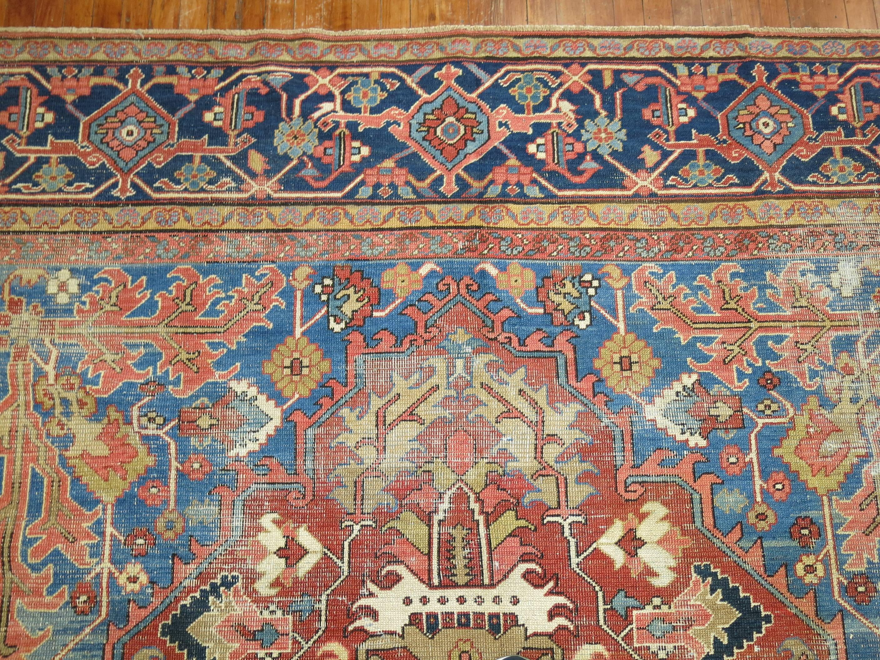 Colorful Shabby Chic Persian Heriz Rug In Good Condition In New York, NY