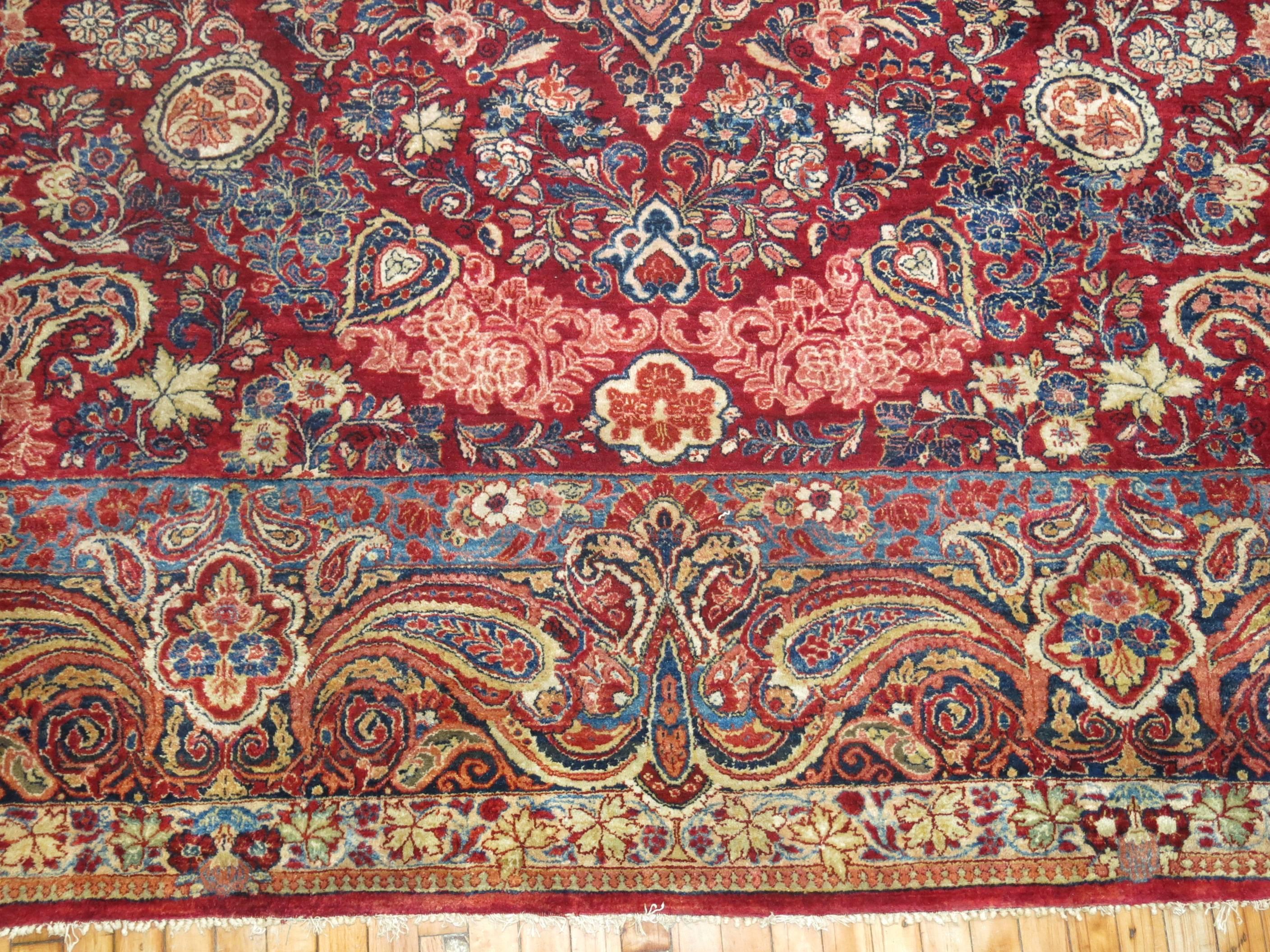Wool Antique Square Persian Sarouk Rug For Sale