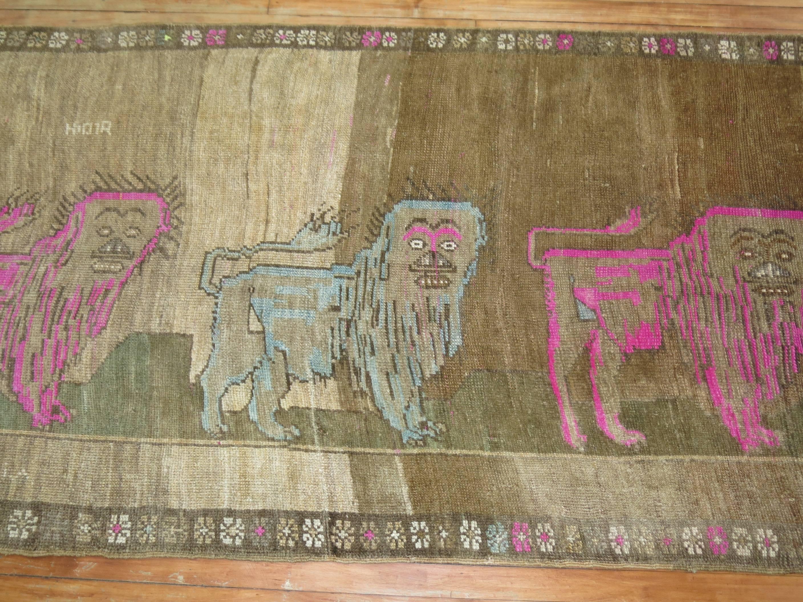 Zabihi Collection Lion Turkish Runner For Sale 3