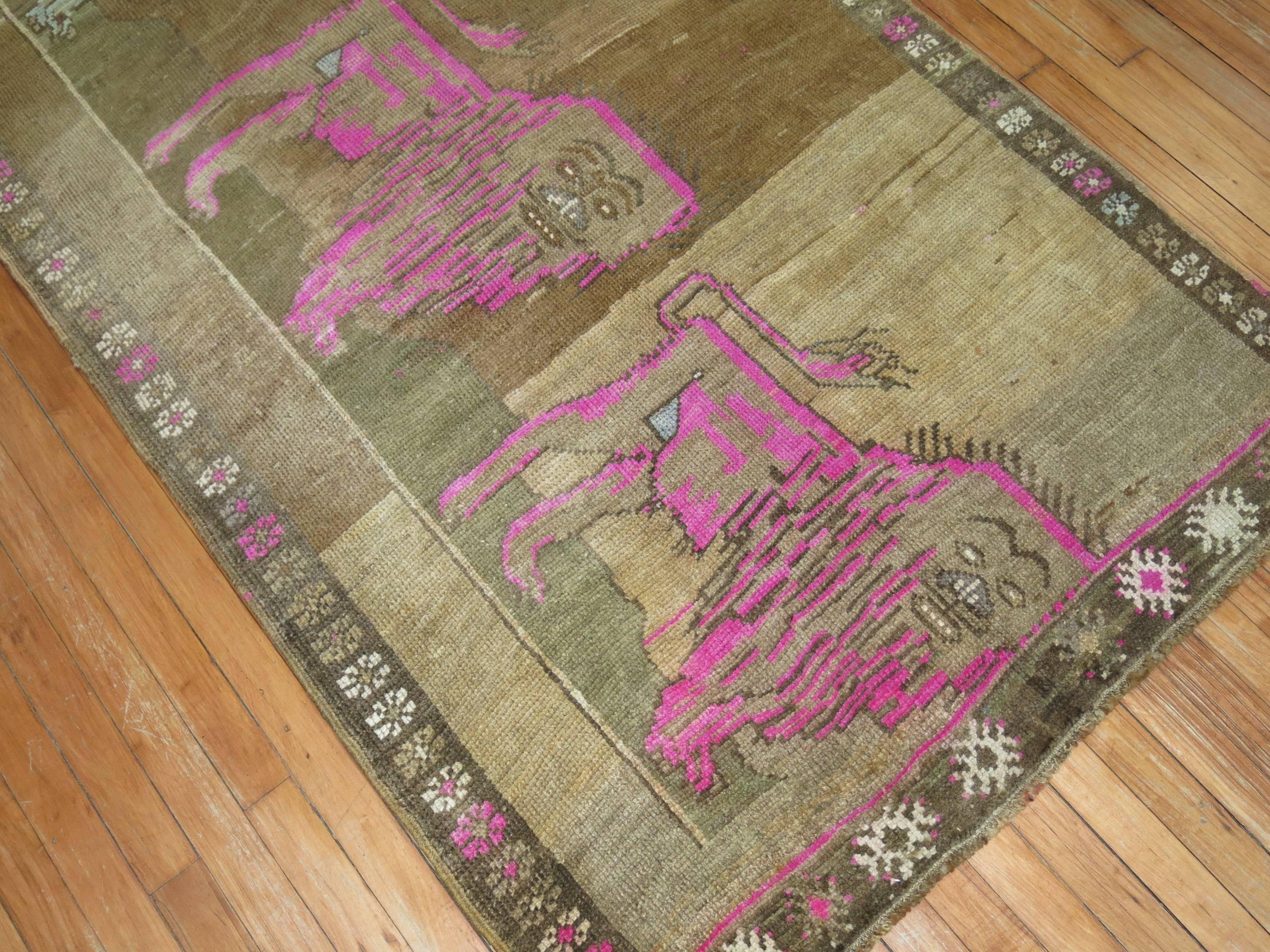 Hand-Woven Zabihi Collection Lion Turkish Runner For Sale