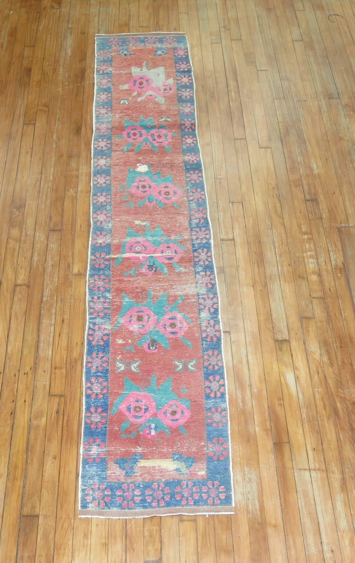 Zabihi Collection 1965 Turkish Floral Narrow Runner  For Sale 1