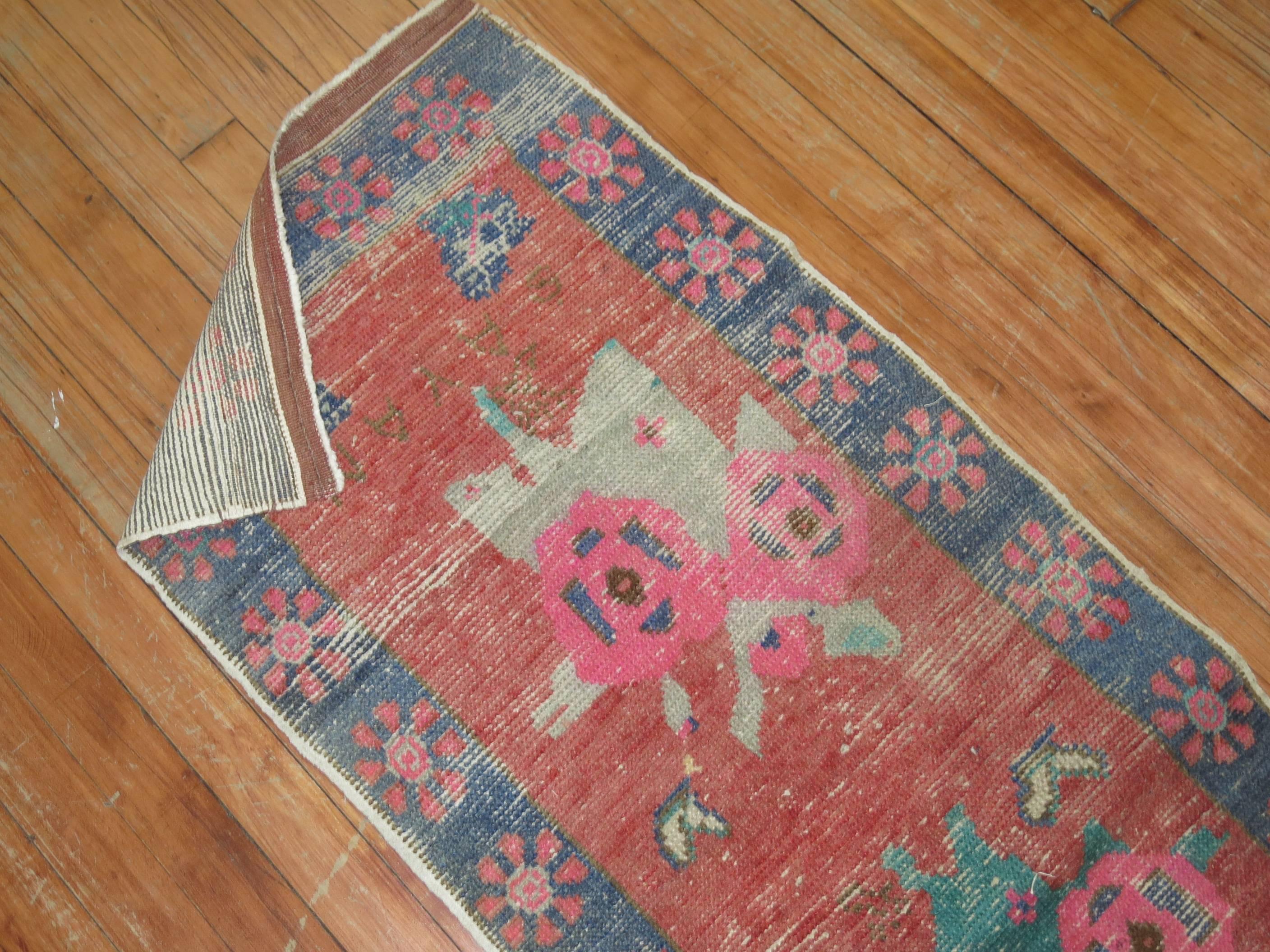 20th Century Zabihi Collection 1965 Turkish Floral Narrow Runner  For Sale