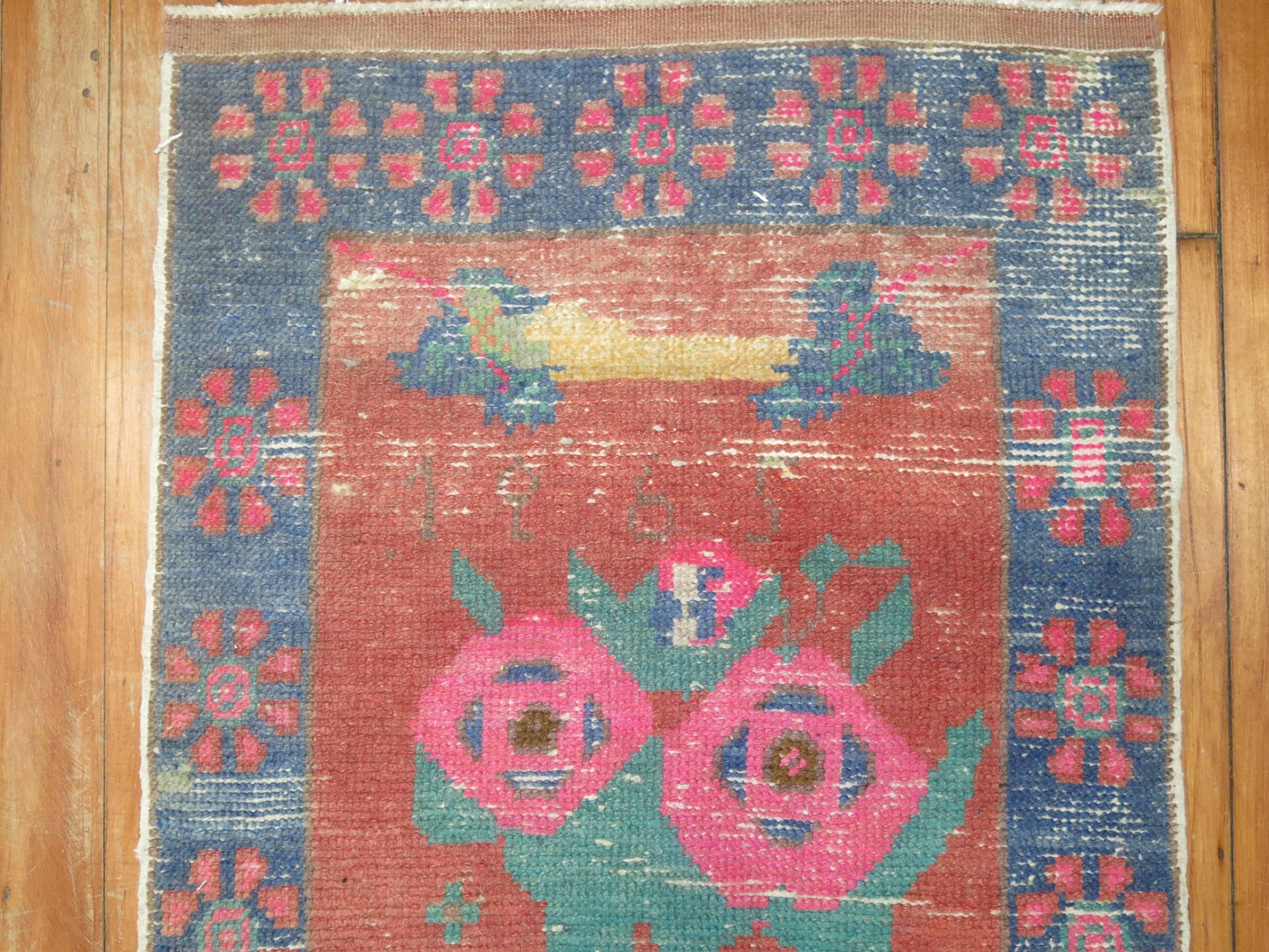 Wool Zabihi Collection 1965 Turkish Floral Narrow Runner  For Sale