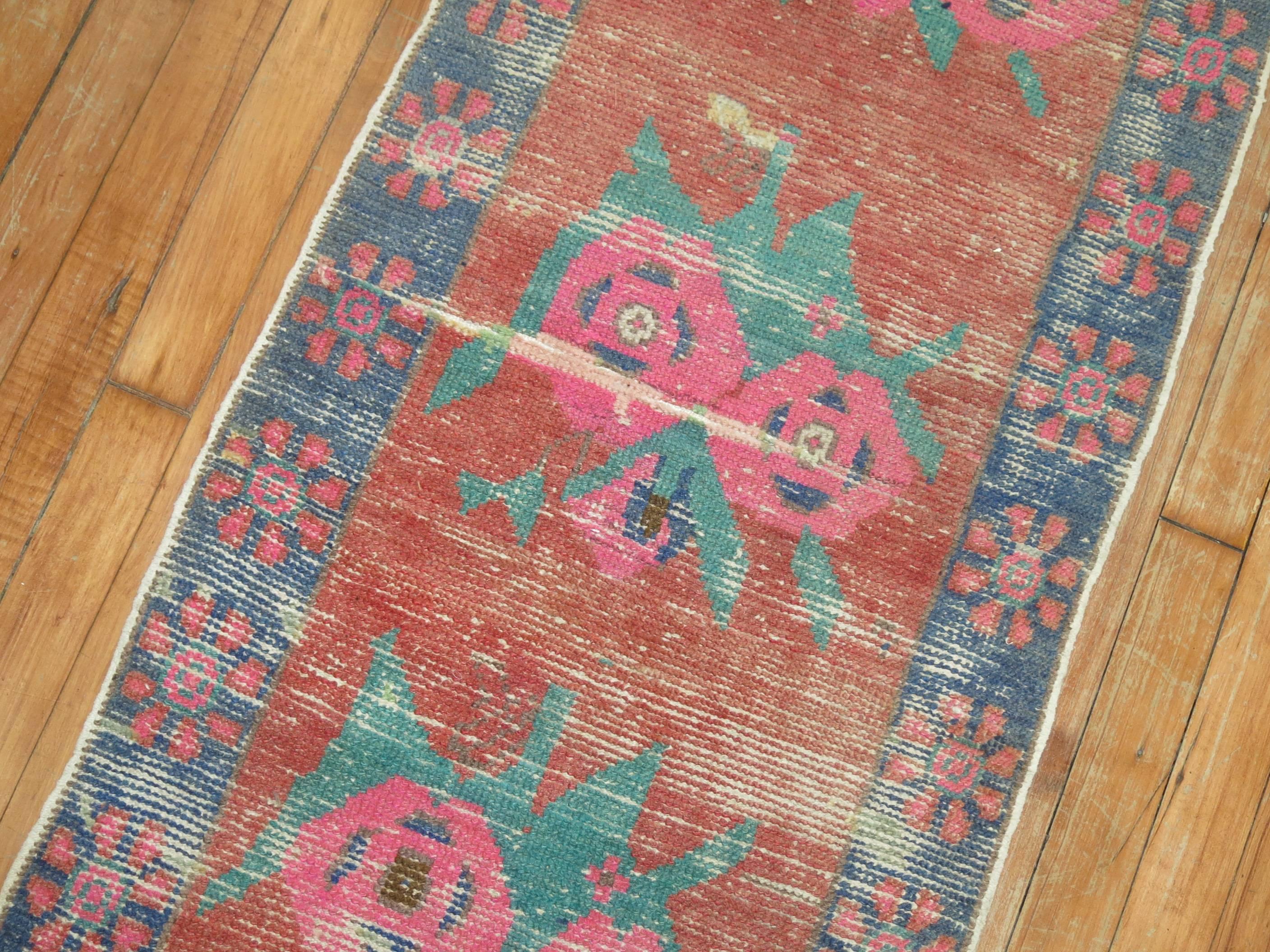 Vienna Secession Zabihi Collection 1965 Turkish Floral Narrow Runner  For Sale