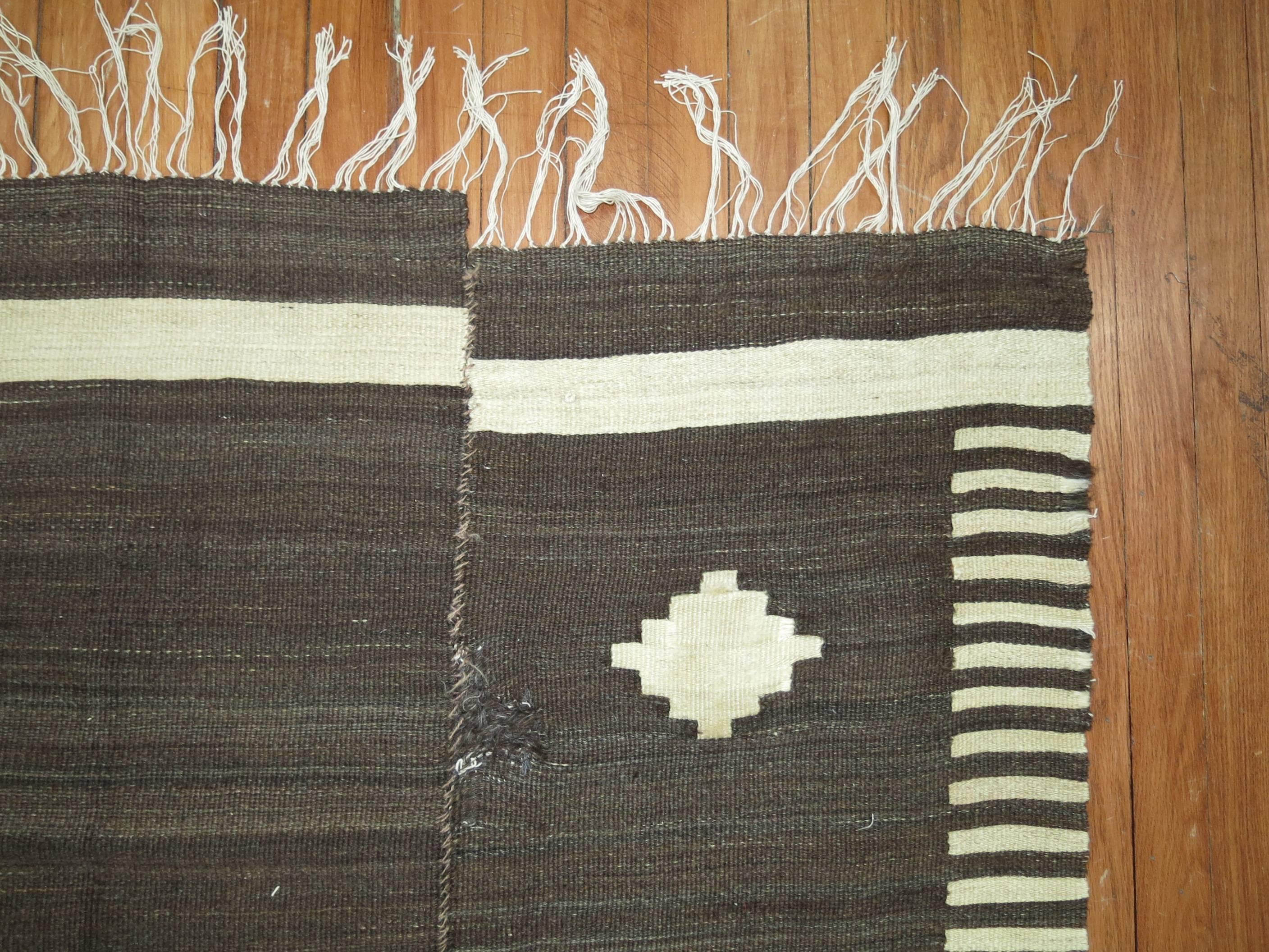 Hand-Woven Paneled Turkish Kilim Decorative Rug