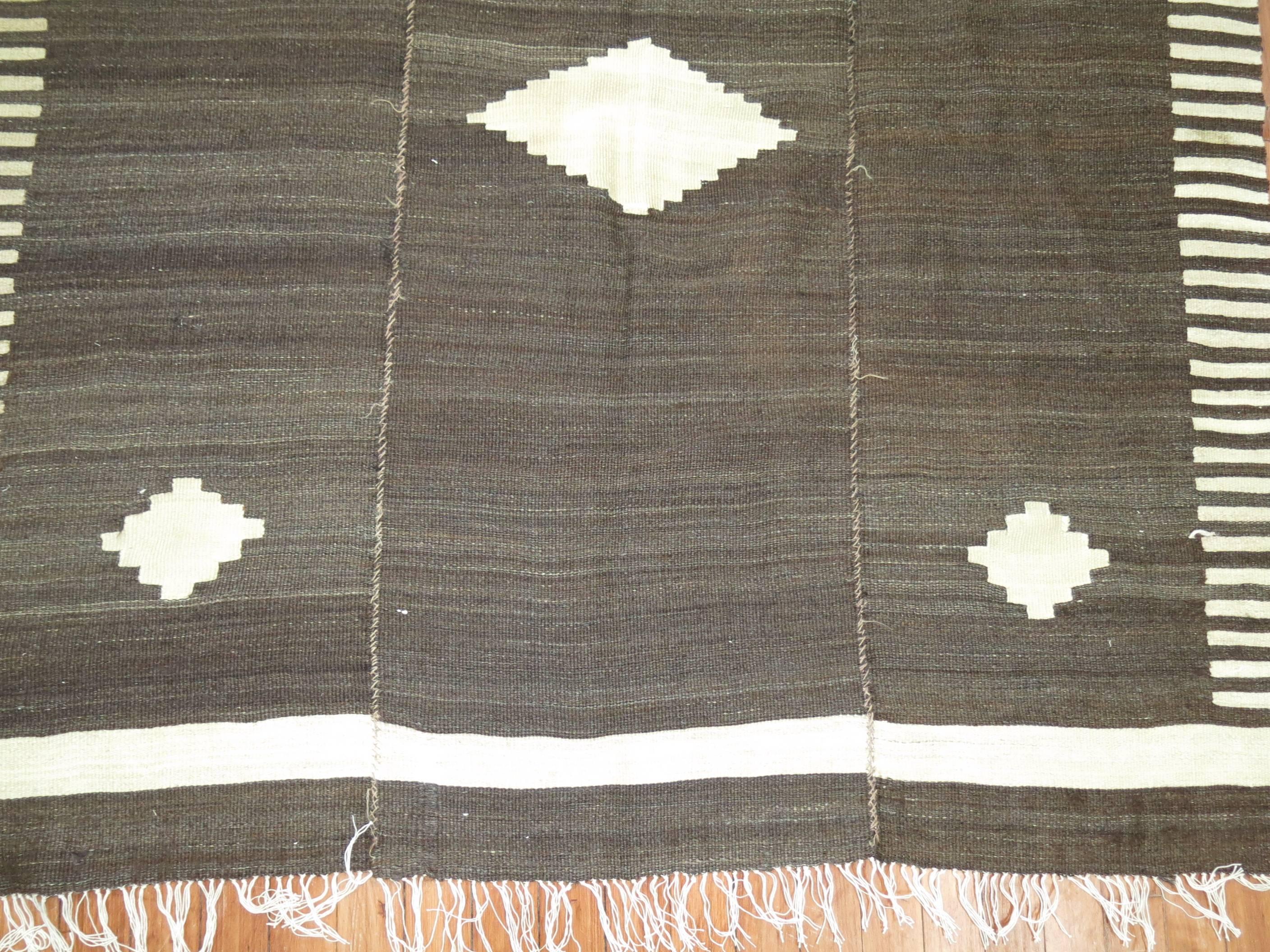 Scandinavian Modern Paneled Turkish Kilim Decorative Rug