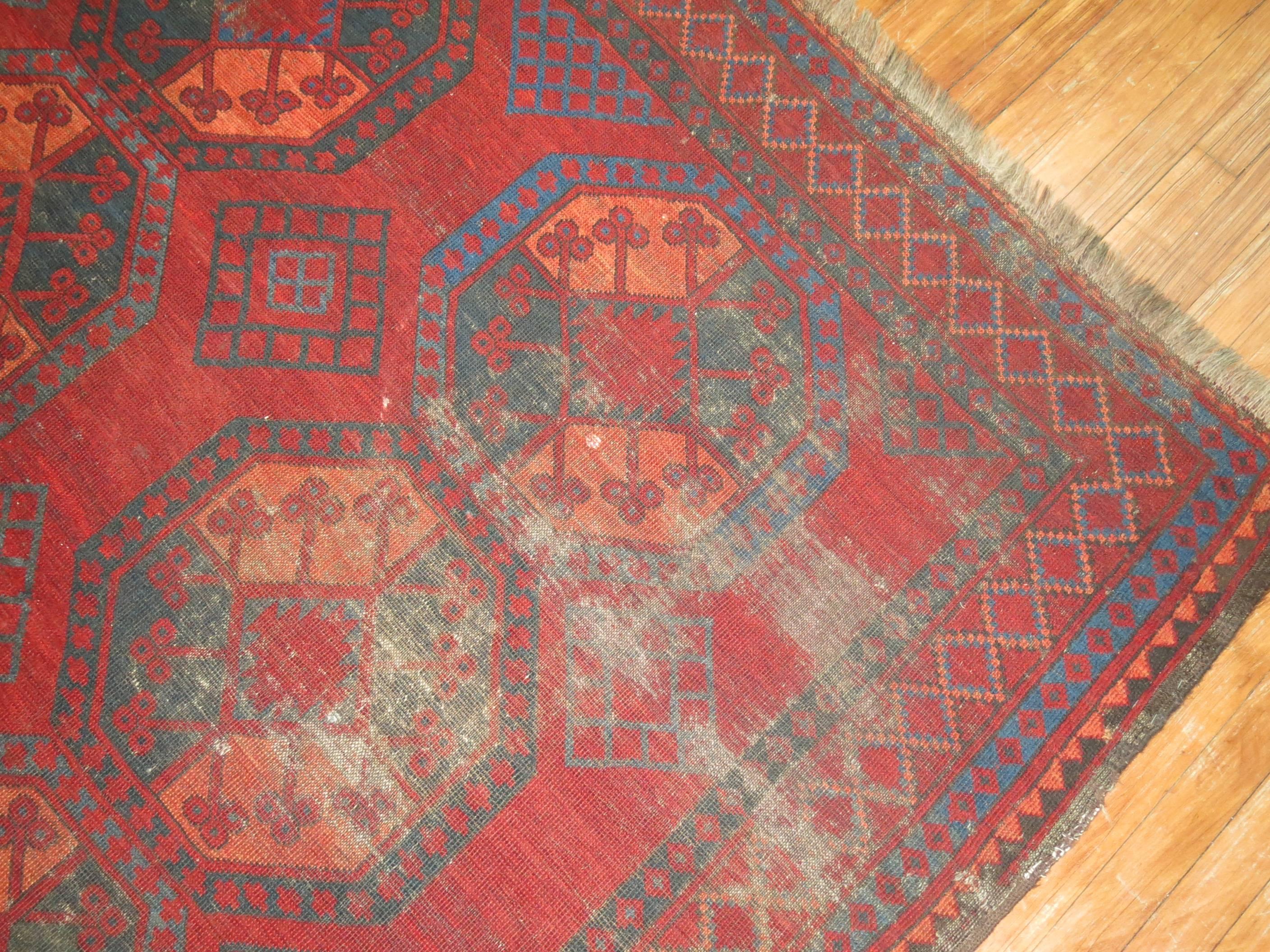 Shabby Chic Antique Ersari Rug In Distressed Condition In New York, NY