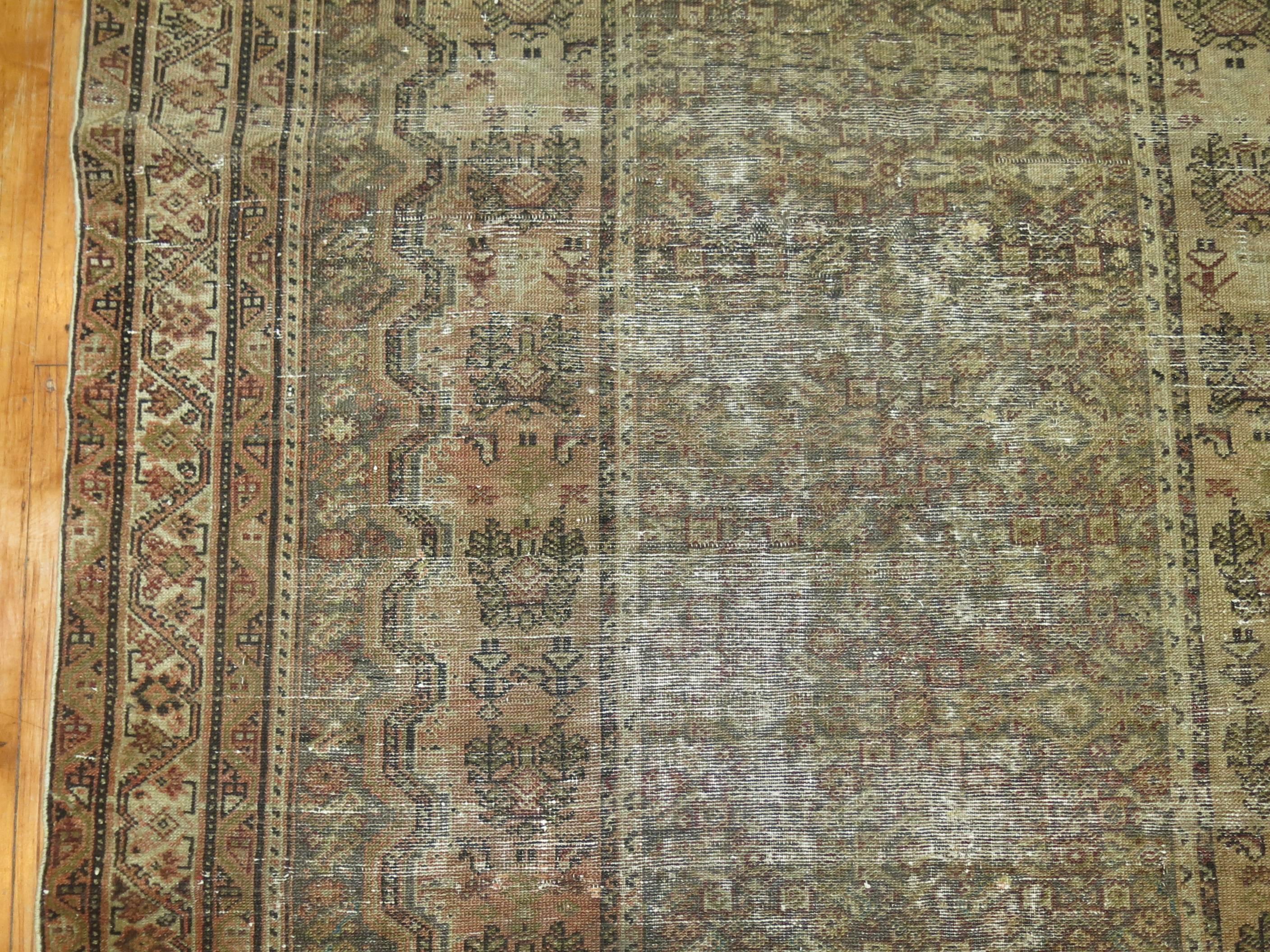 An earth toned shabby chic persian malayer rug

5'2'' x 11'2''

We love the  natural wear on this rug because it shows a real taste of the life that it's already lived,  Also shows it has a had a history and character which  truly makes it one of a