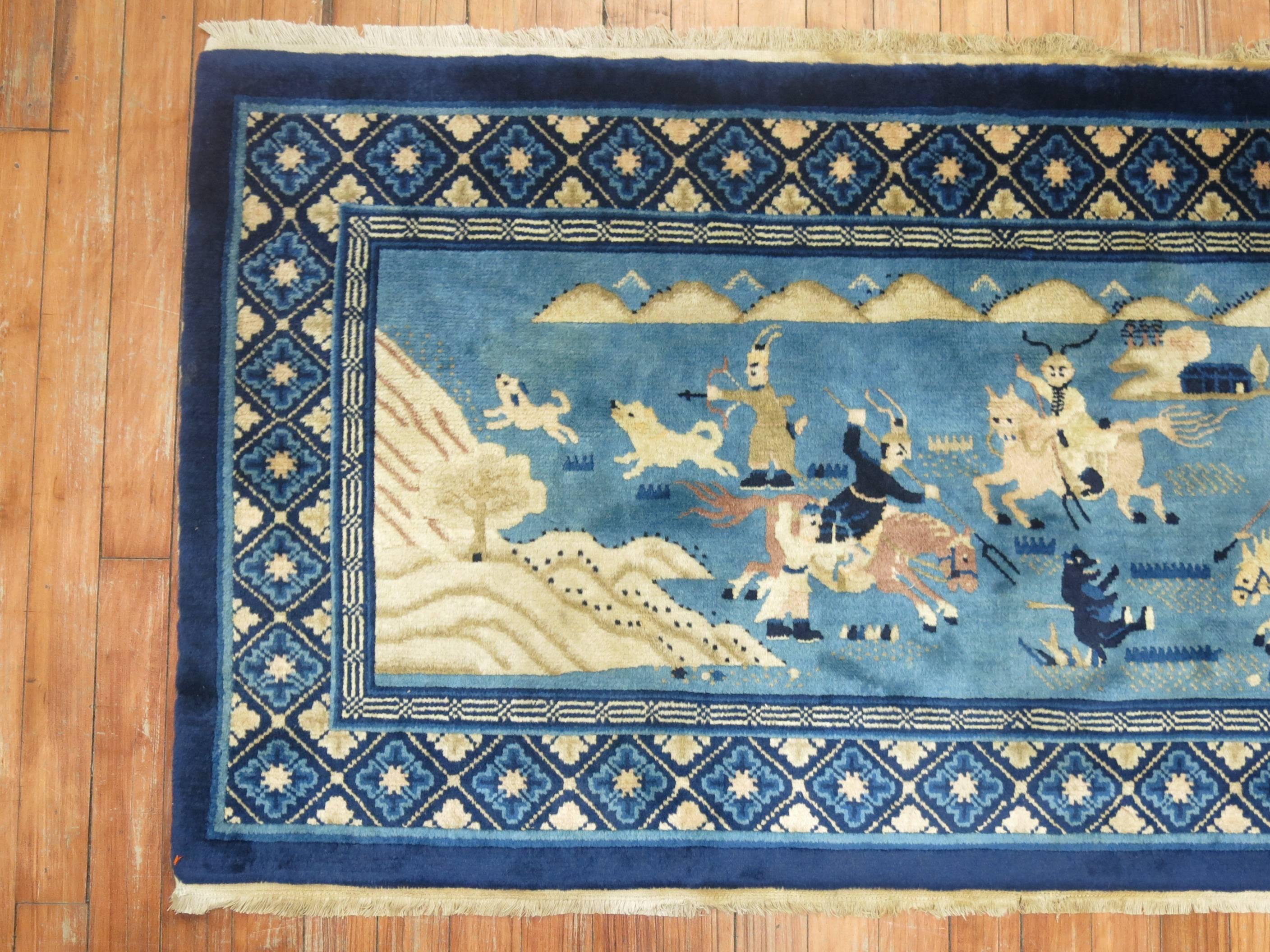 Vintage Chinese Peking Pictorial Hunting Rug 1