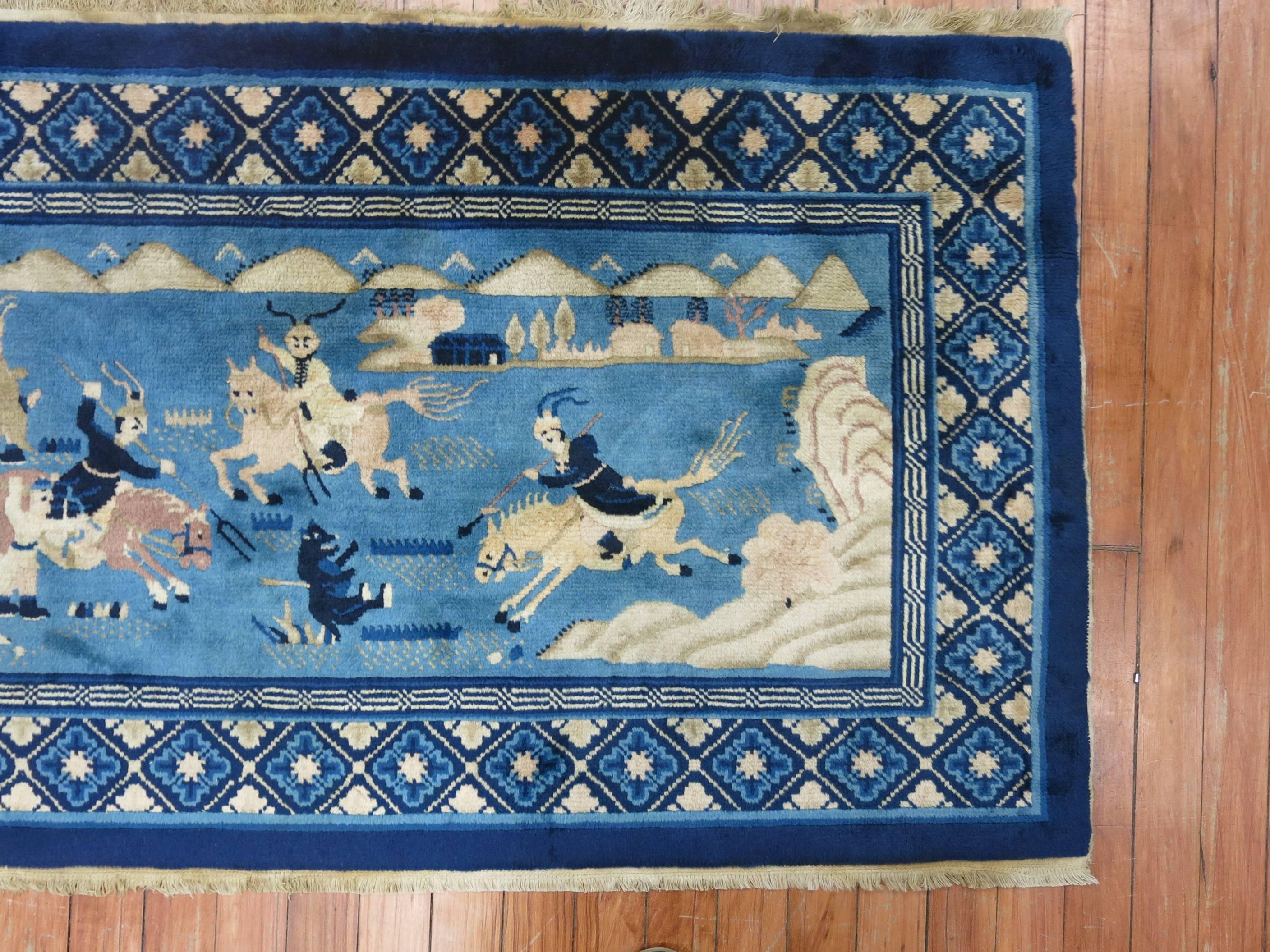 20th Century Vintage Chinese Peking Pictorial Hunting Rug