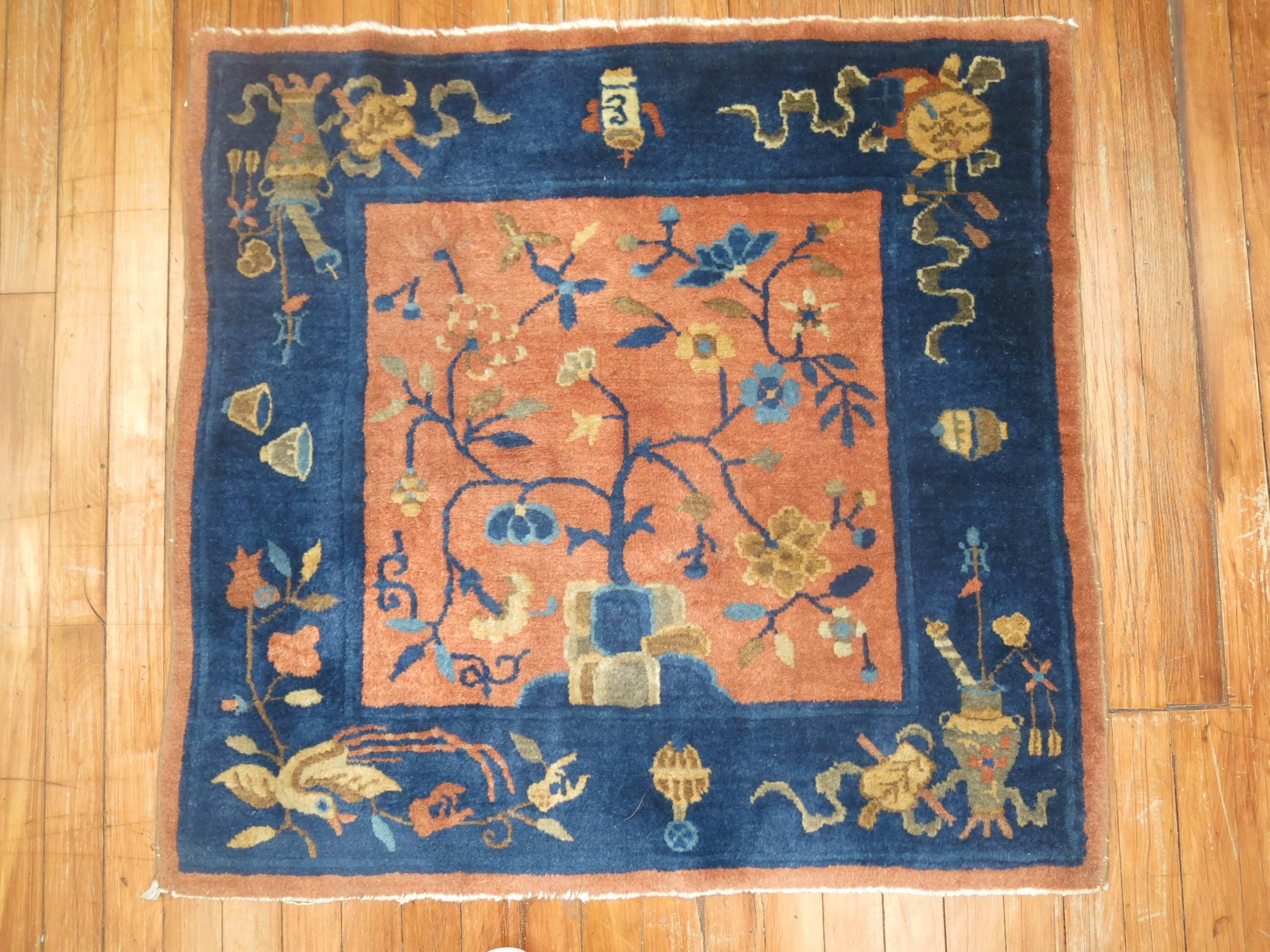 Rare square size Chinese rug mat.