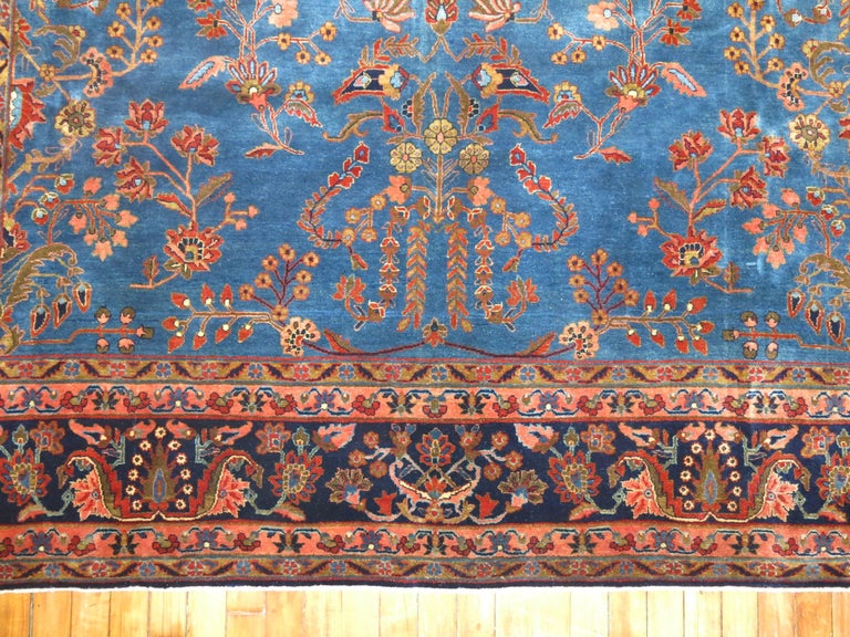 Antique Manchester Kashan Rug in Blue Tones, Signed at 1stDibs
