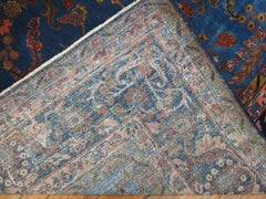 Antique Manchester Kashan Rug in Blue Tones, Signed