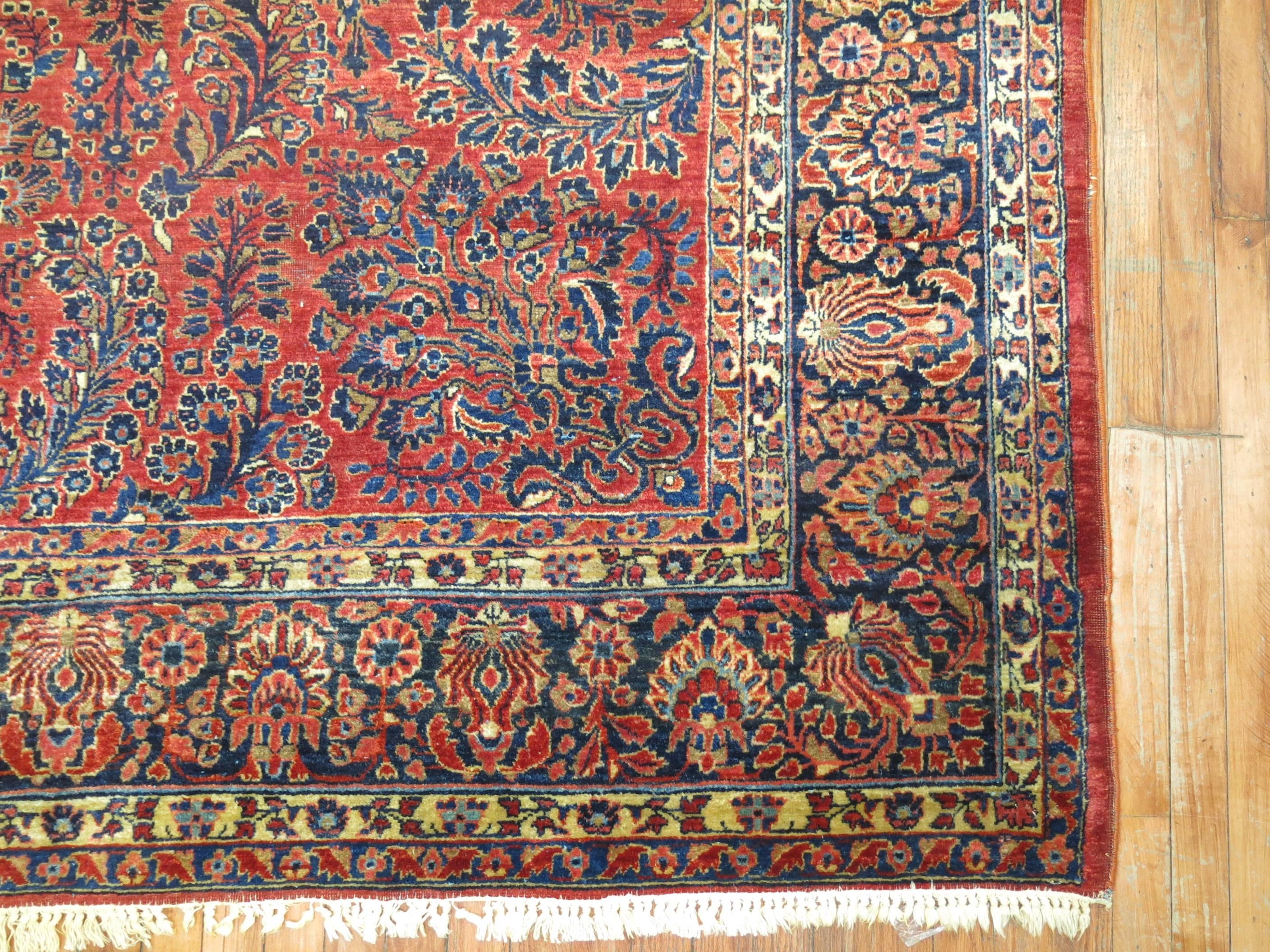 Hand-Woven Zabihi Collection Room SizeAntique Persian Sarouk Rug For Sale