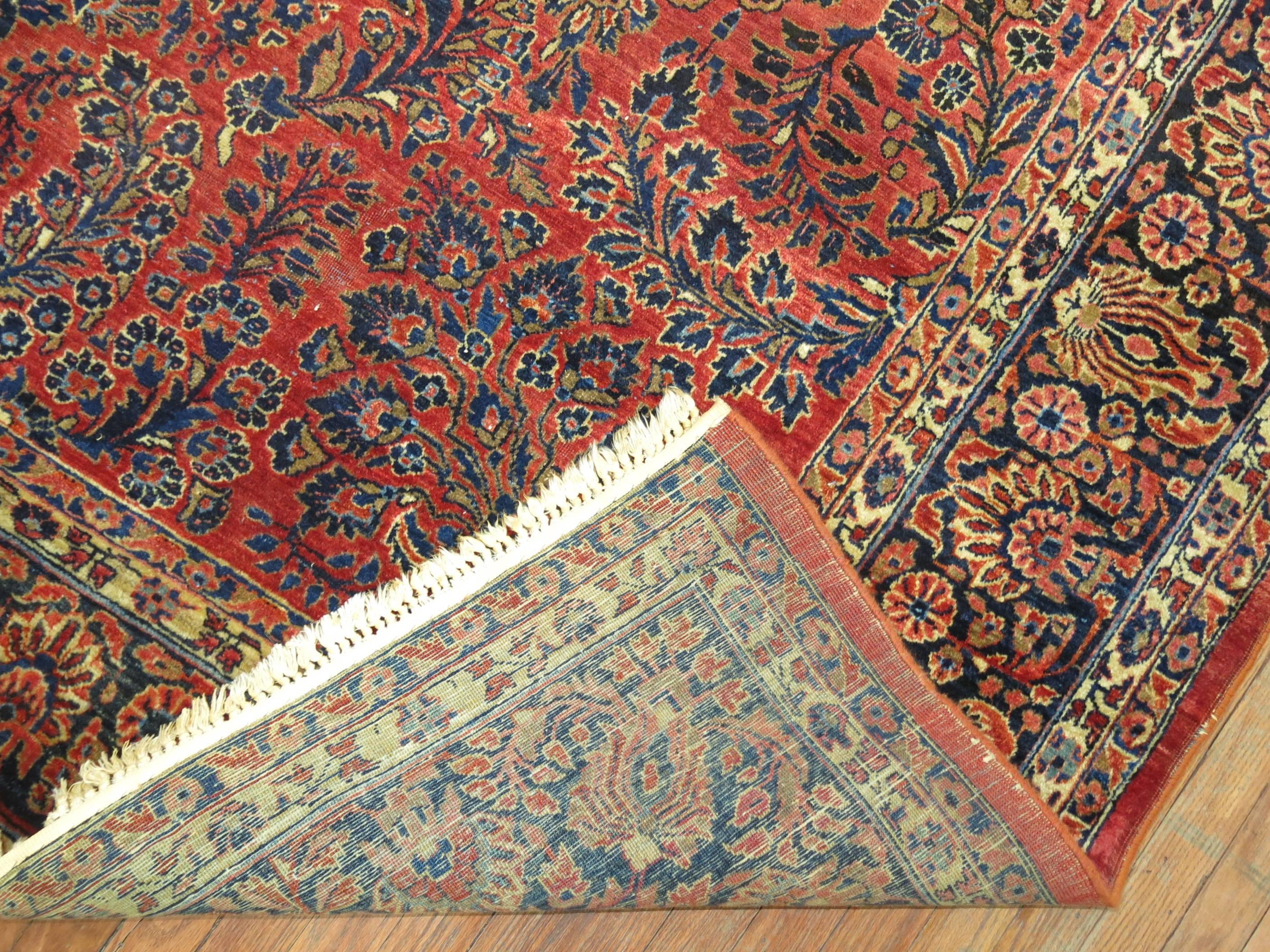 Zabihi Collection Room SizeAntique Persian Sarouk Rug In Good Condition For Sale In New York, NY