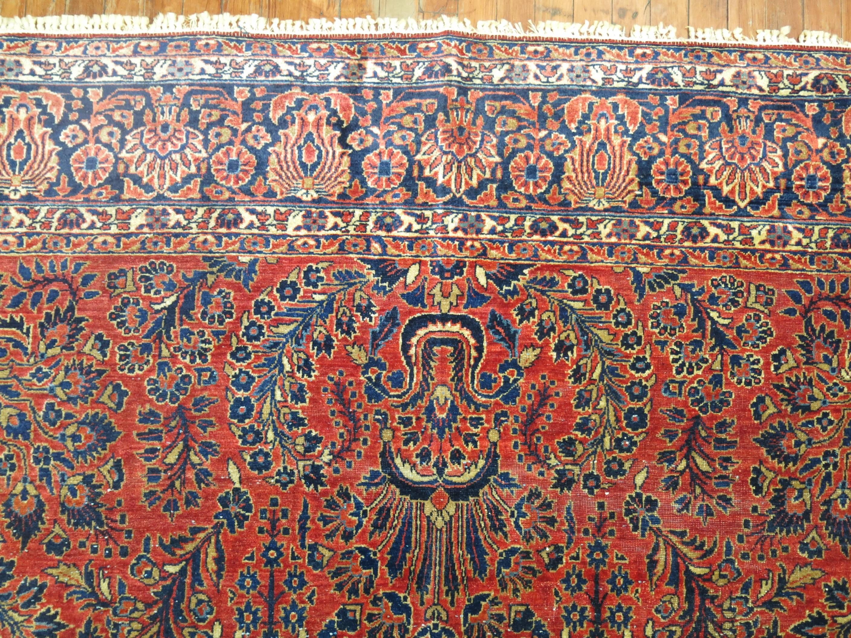 Wool Zabihi Collection Room SizeAntique Persian Sarouk Rug For Sale