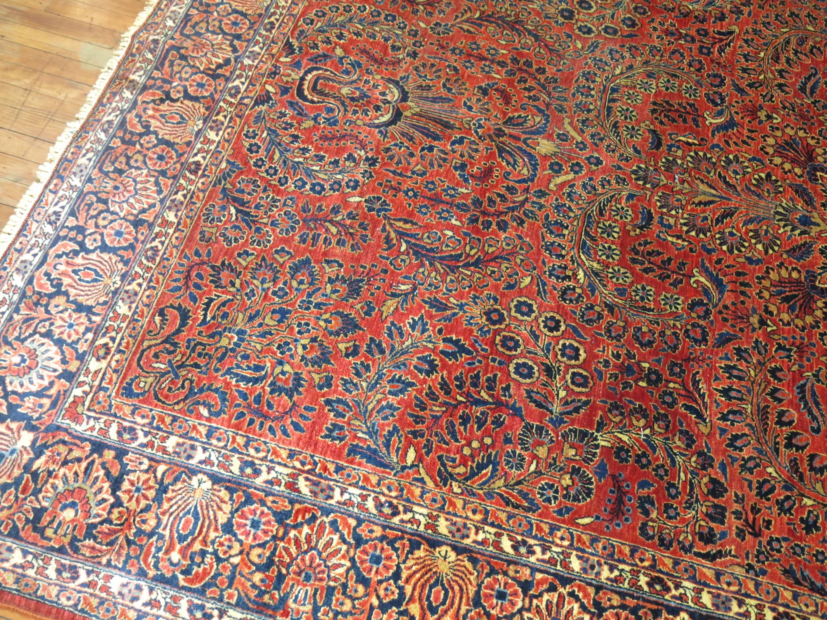 Zabihi Collection Room SizeAntique Persian Sarouk Rug For Sale 1