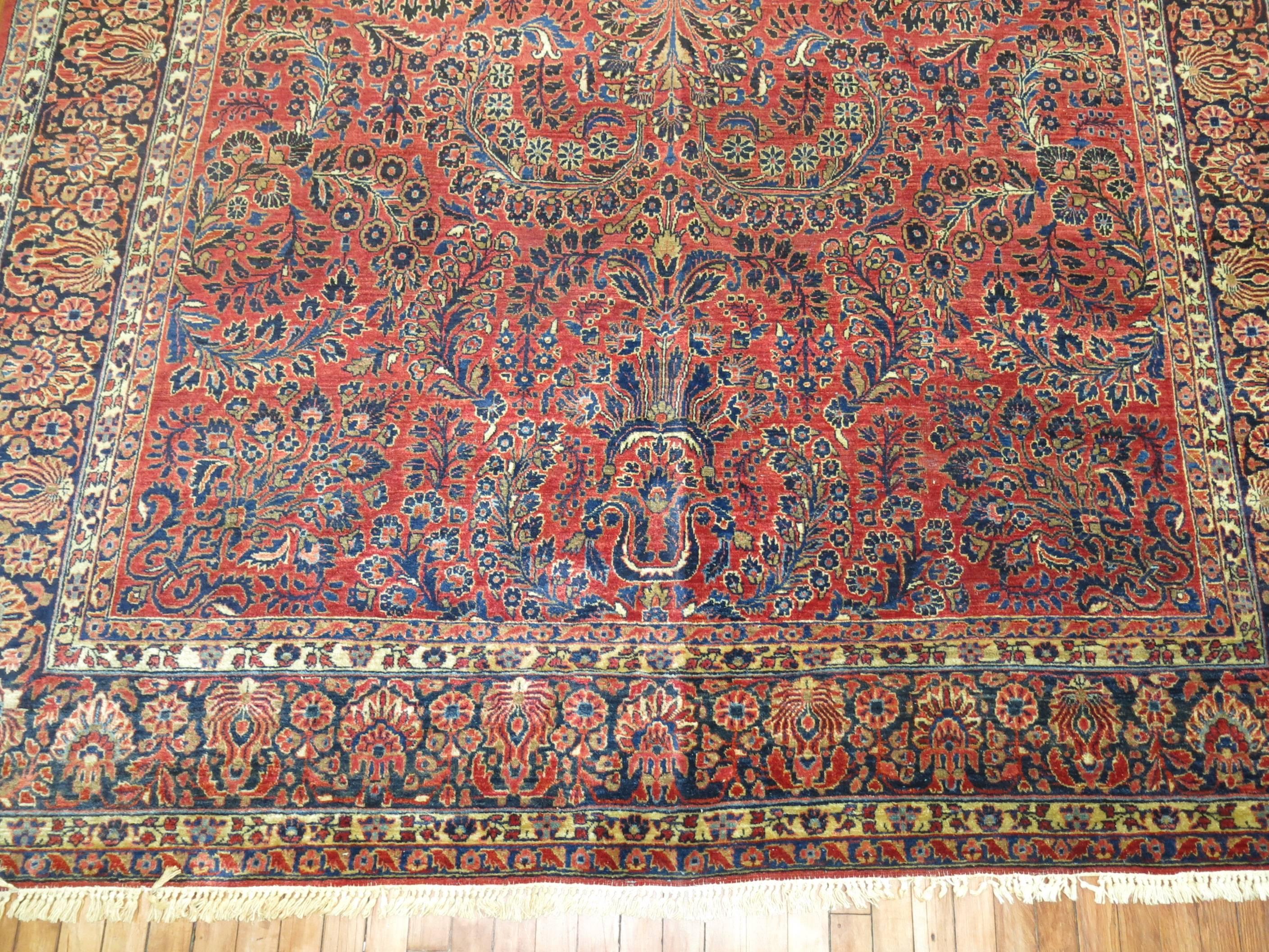 British Colonial Zabihi Collection Room SizeAntique Persian Sarouk Rug For Sale