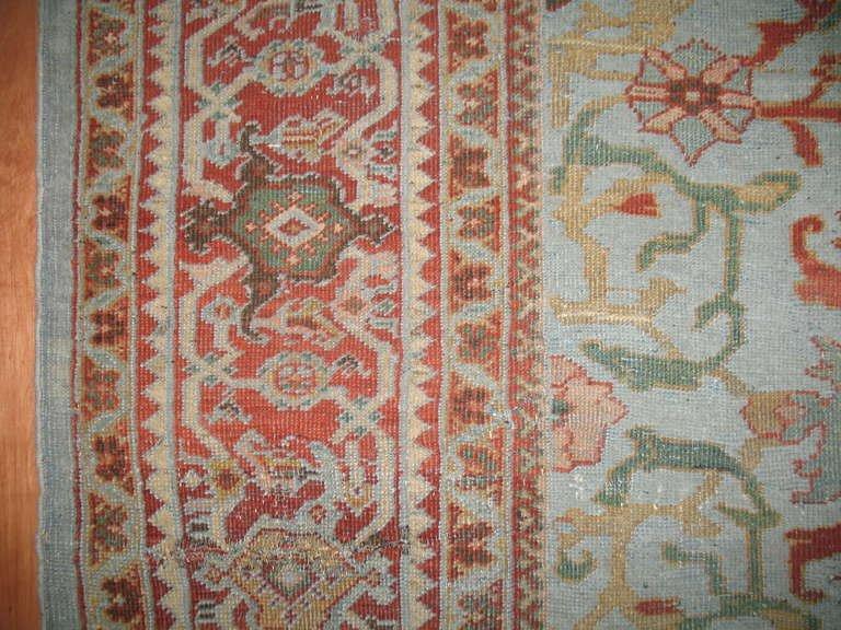 Hand-Woven Light Blue Persian Mahal Distressed Rug, early 20th century