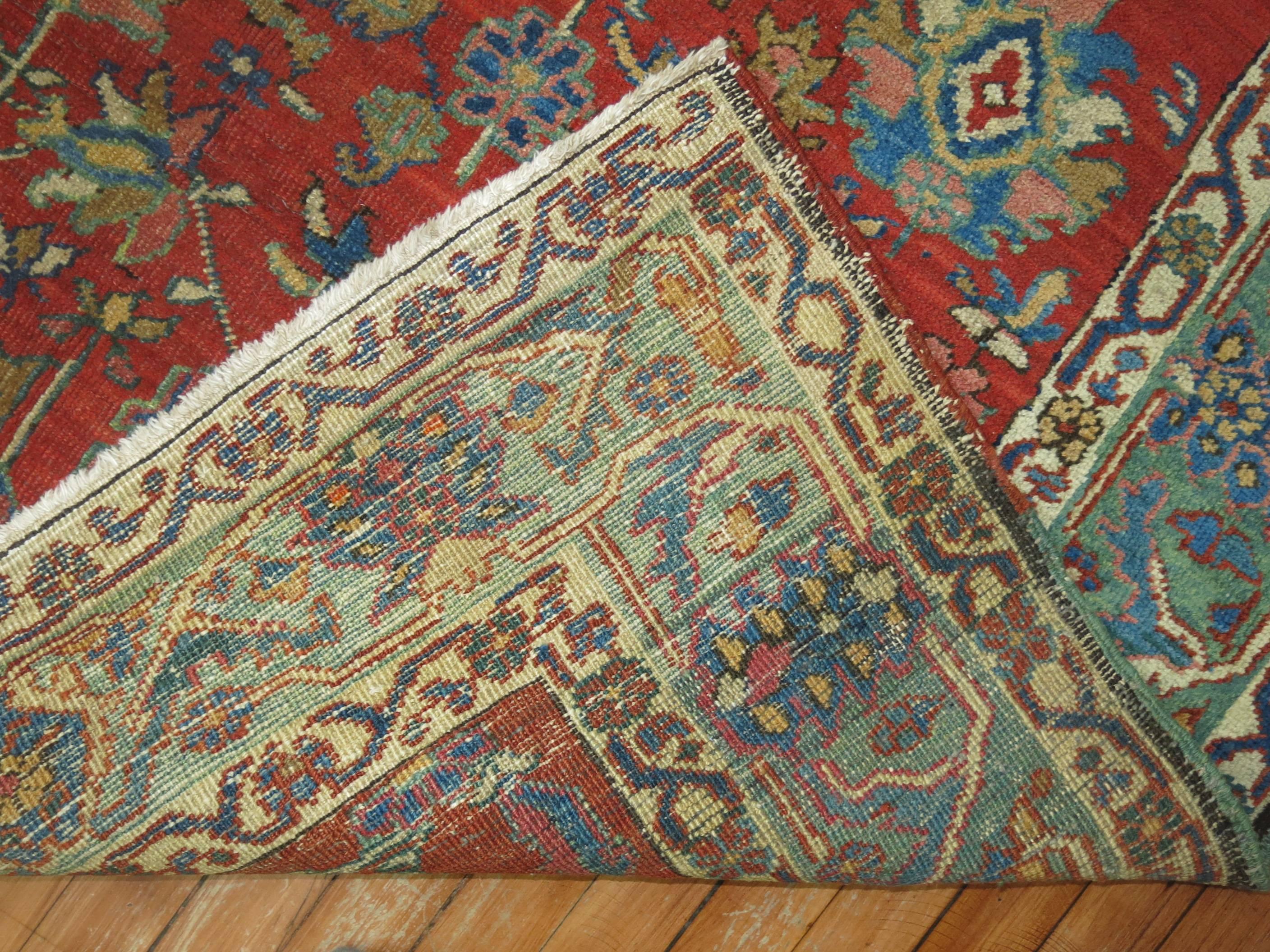 Serapi Zabihi Collection Coral Antique Heriz 20th Century Carpet  For Sale