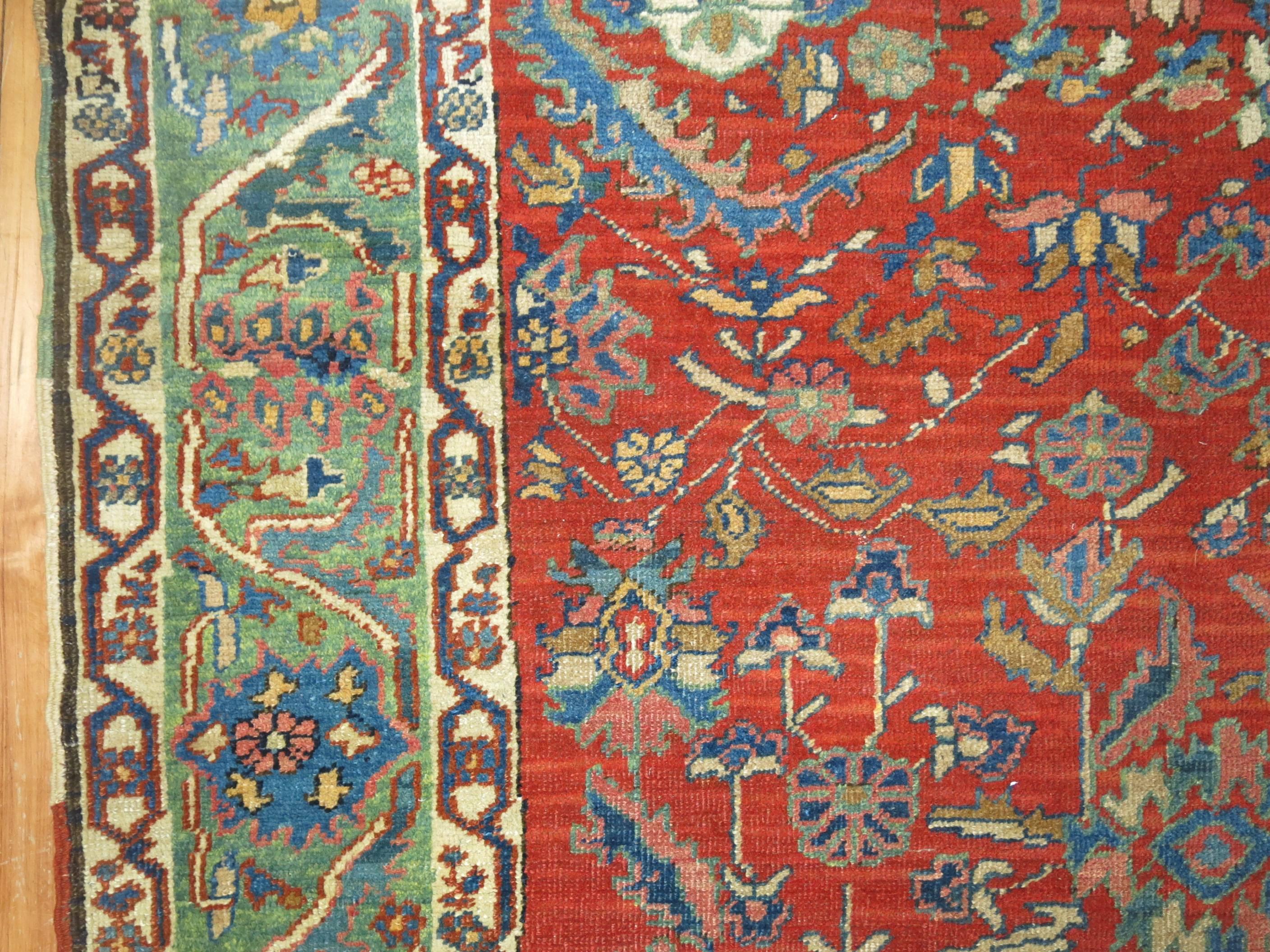 Persian Zabihi Collection Coral Antique Heriz 20th Century Carpet  For Sale