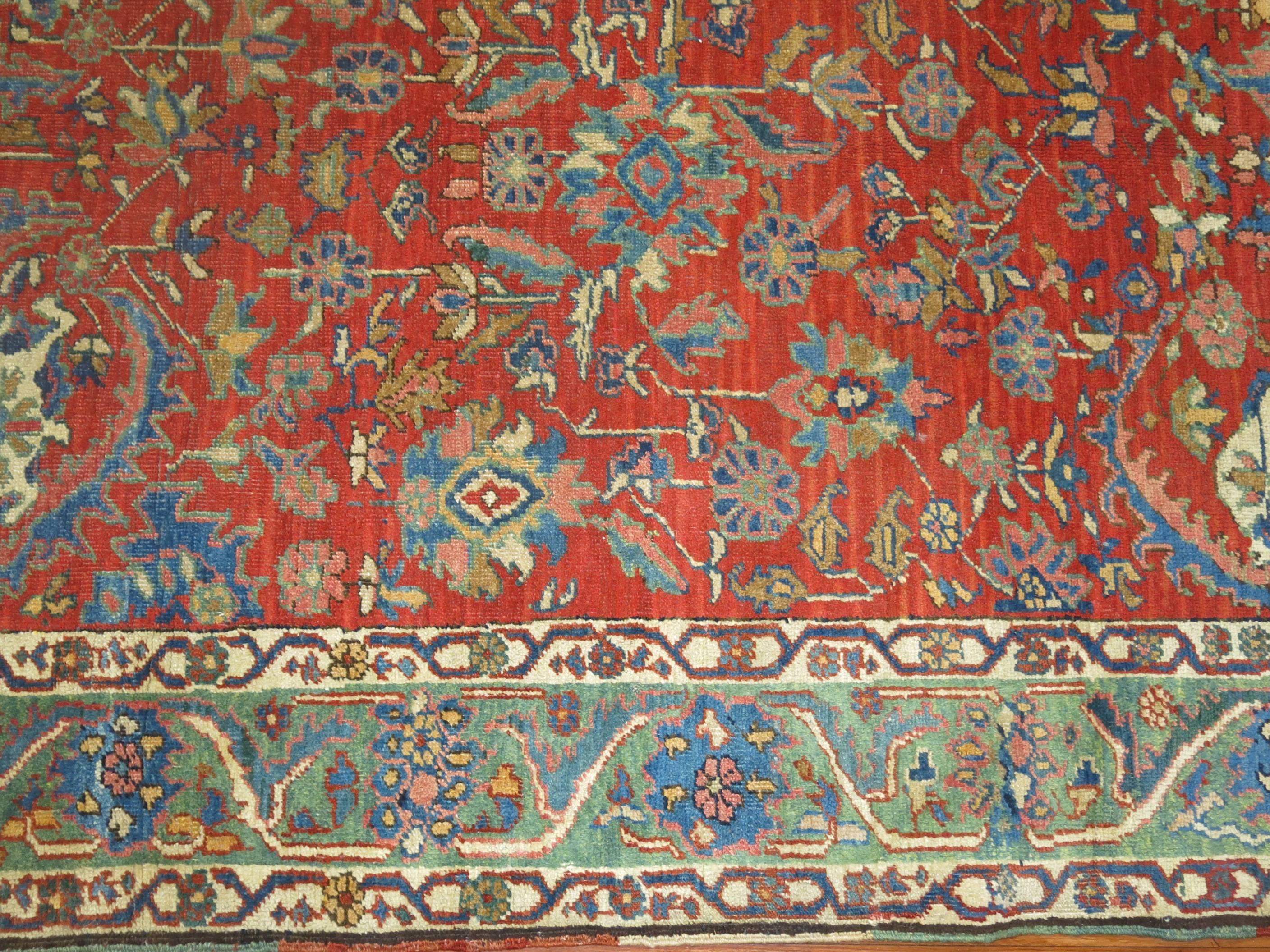 Hand-Woven Zabihi Collection Coral Antique Heriz 20th Century Carpet  For Sale