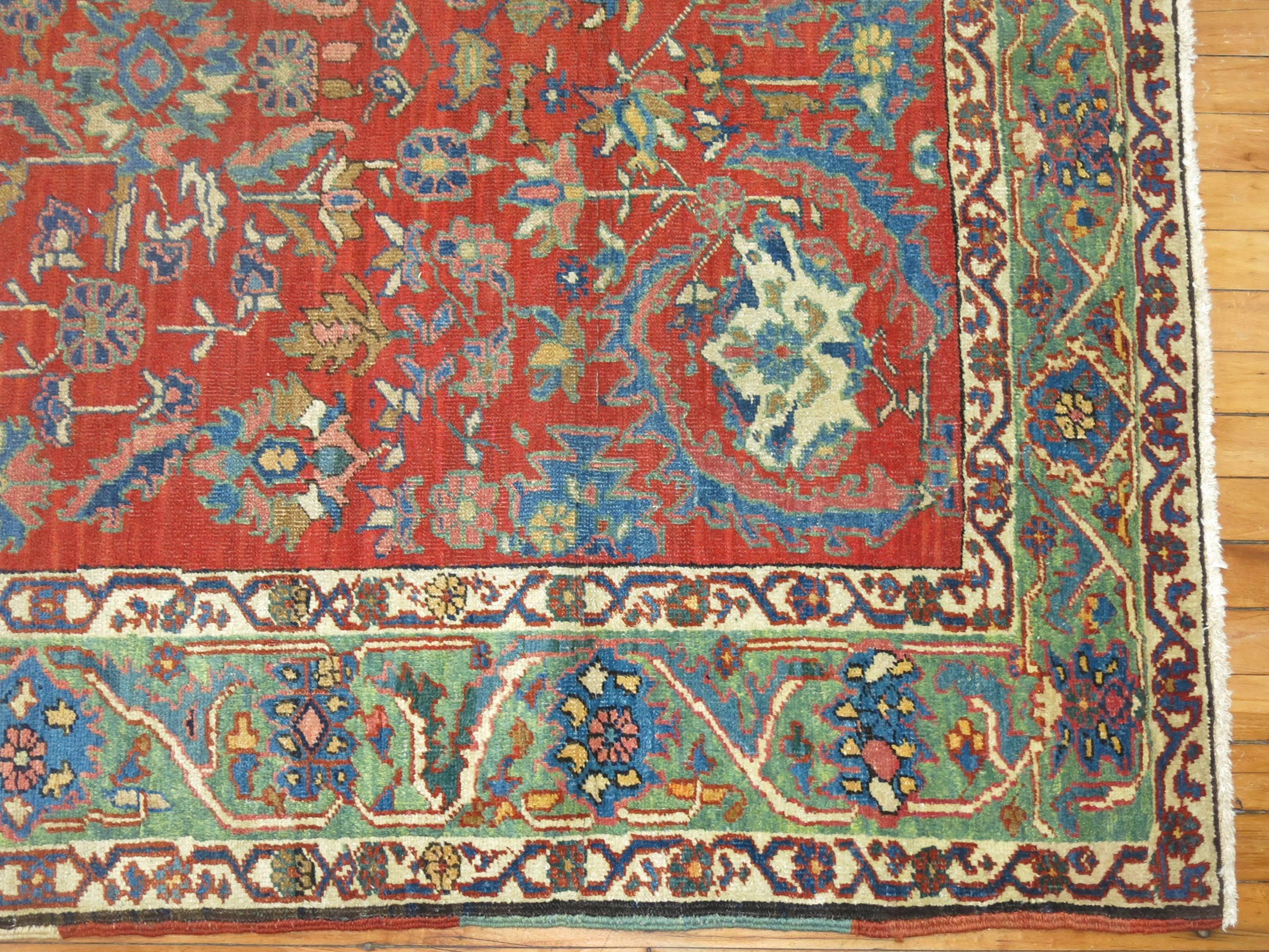 Wool Zabihi Collection Coral Antique Heriz 20th Century Carpet  For Sale