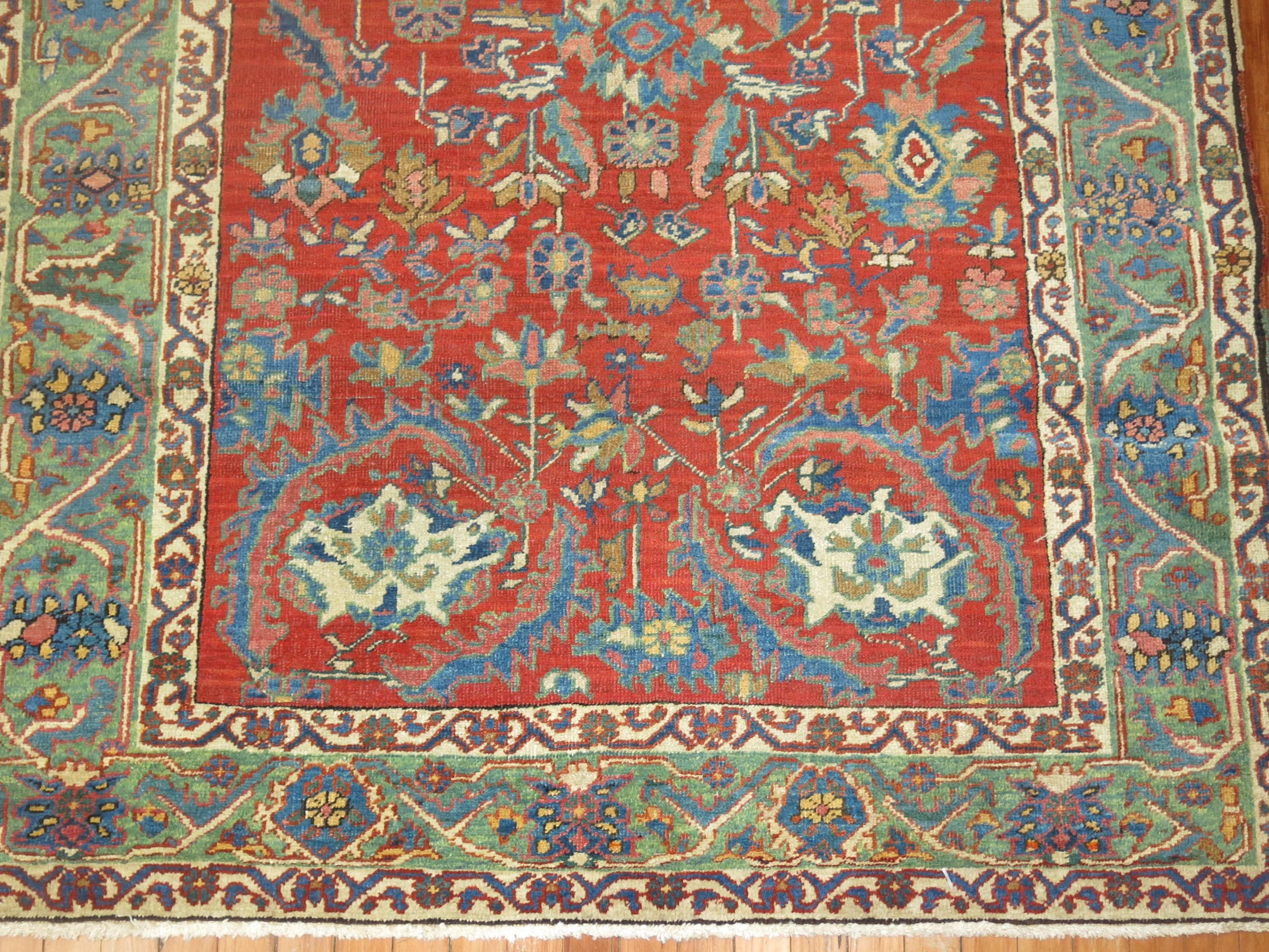 Zabihi Collection Coral Antique Heriz 20th Century Carpet  For Sale 2
