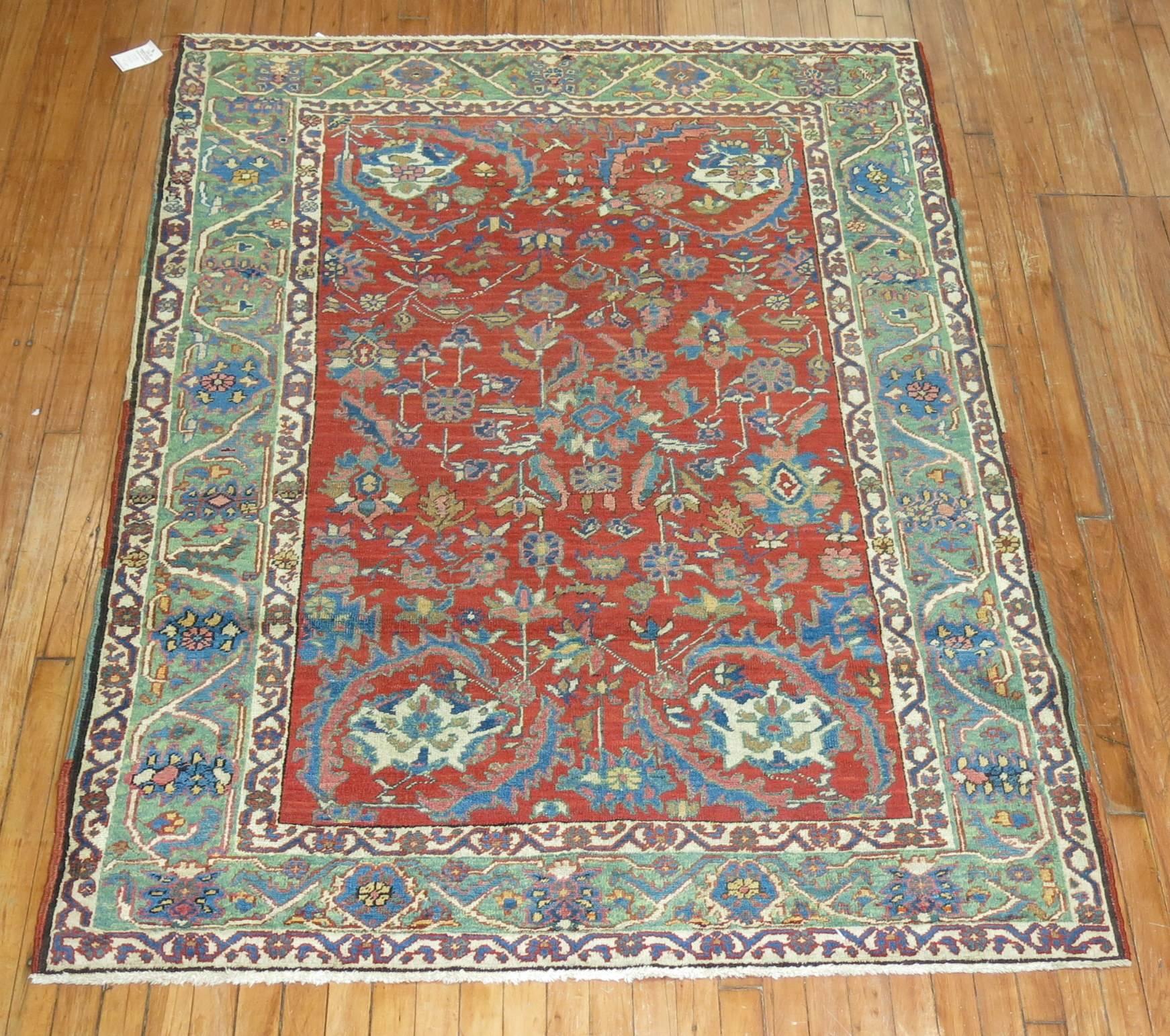 Zabihi Collection Coral Antique Heriz 20th Century Carpet  For Sale 3