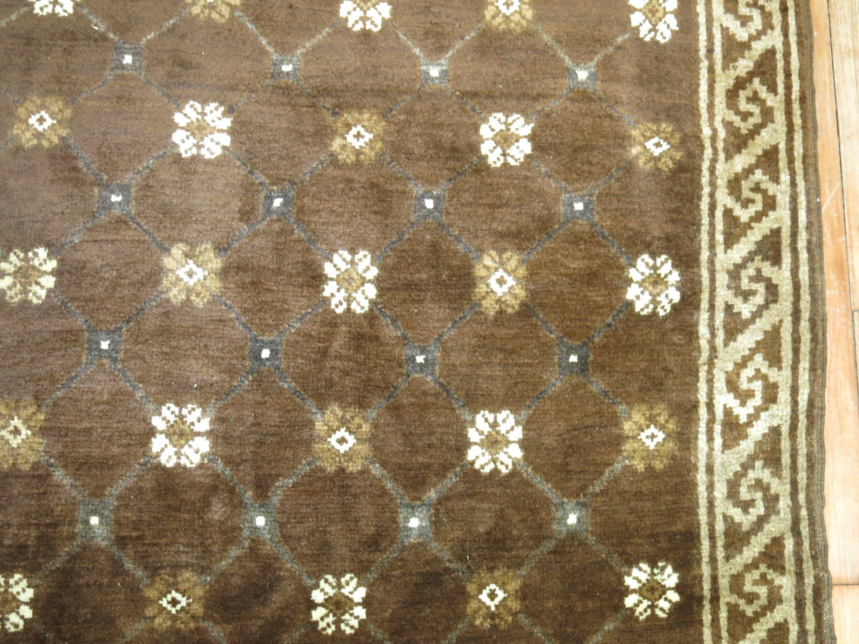 Chocolate Brown Vintage Turkish Rug In Good Condition For Sale In New York, NY