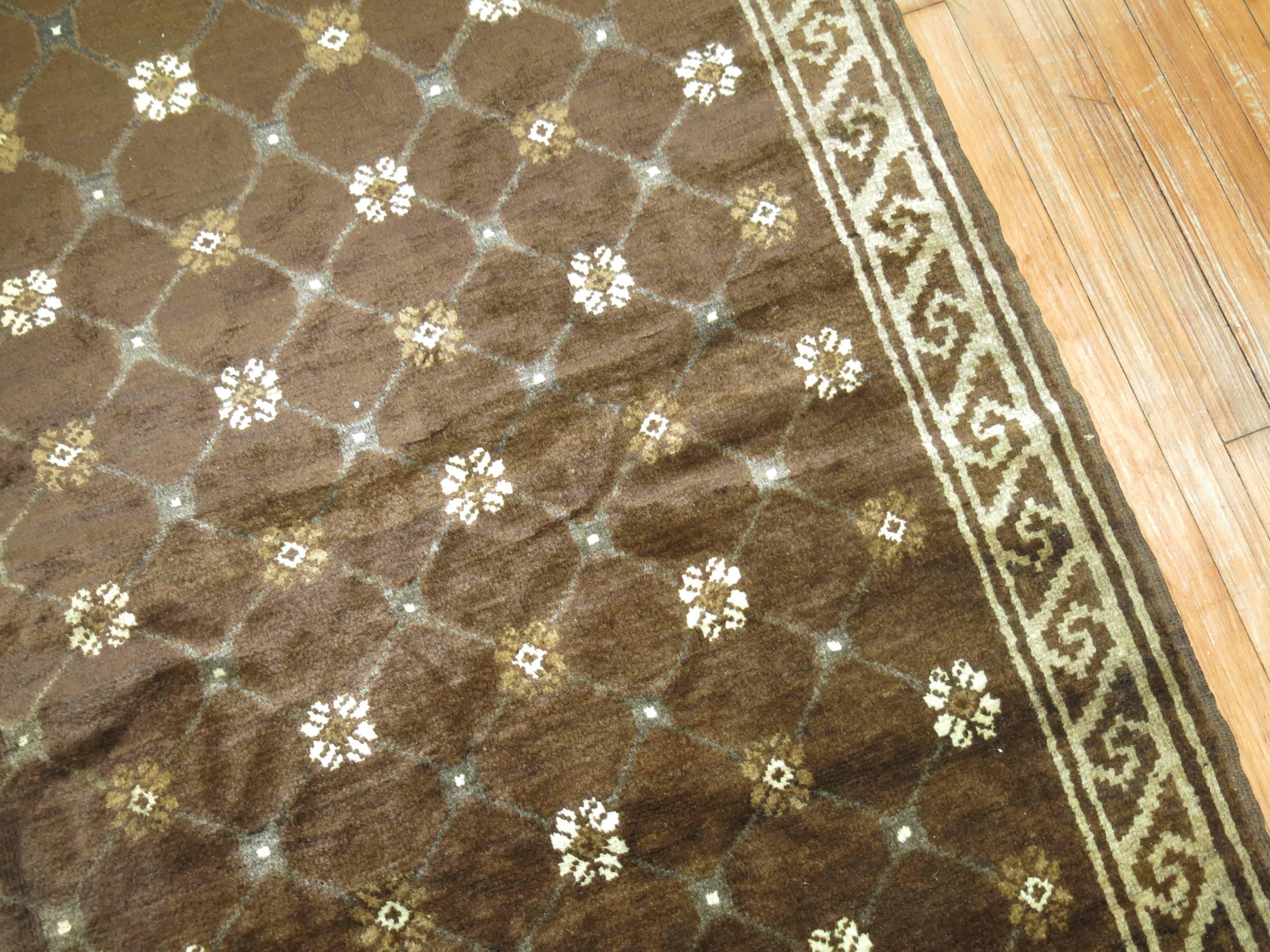 Wool Chocolate Brown Vintage Turkish Rug For Sale