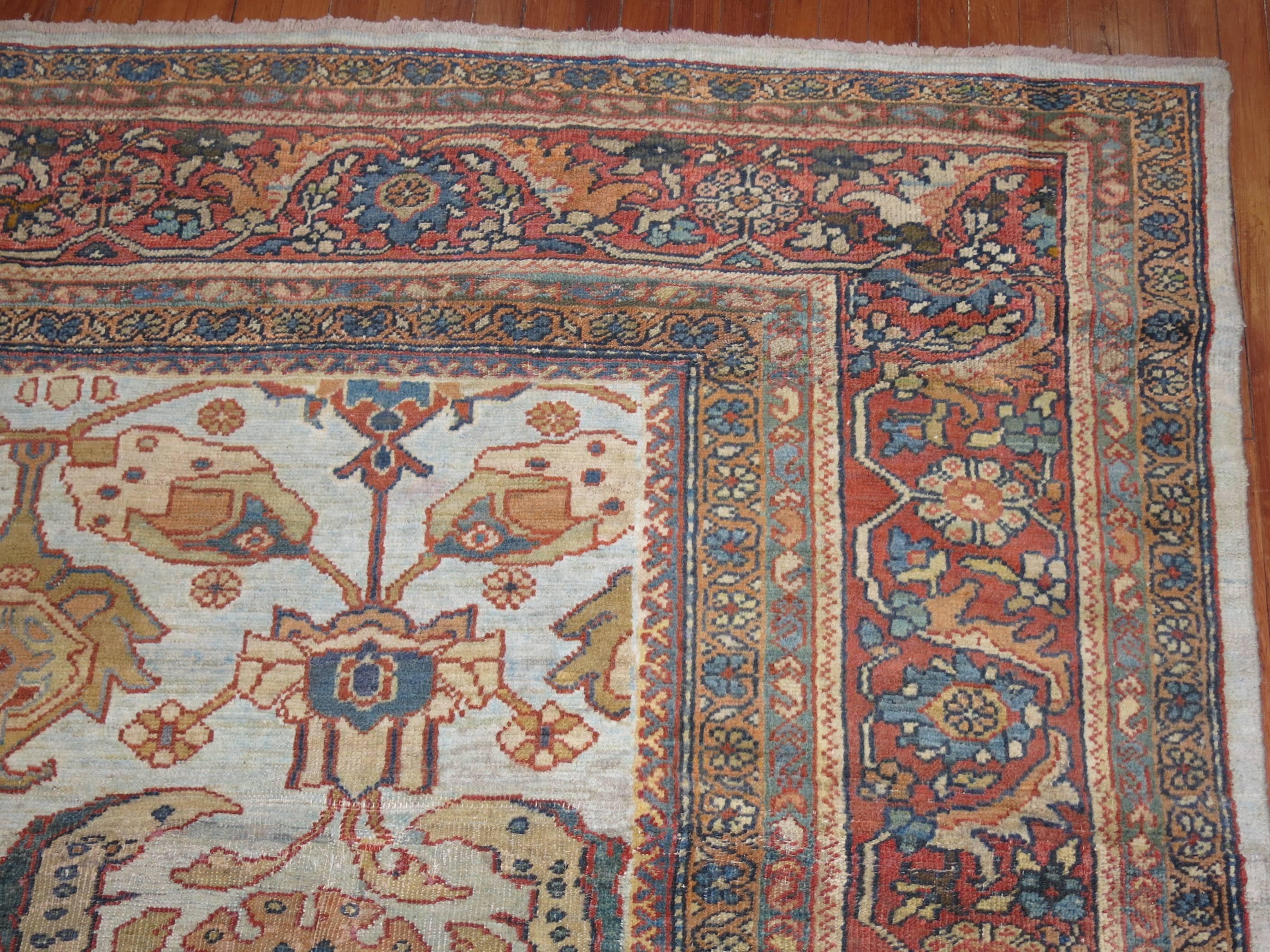 Powder Blue Large Antique Persian Mahal Sultanabad Rug, Early 20th Century For Sale 1