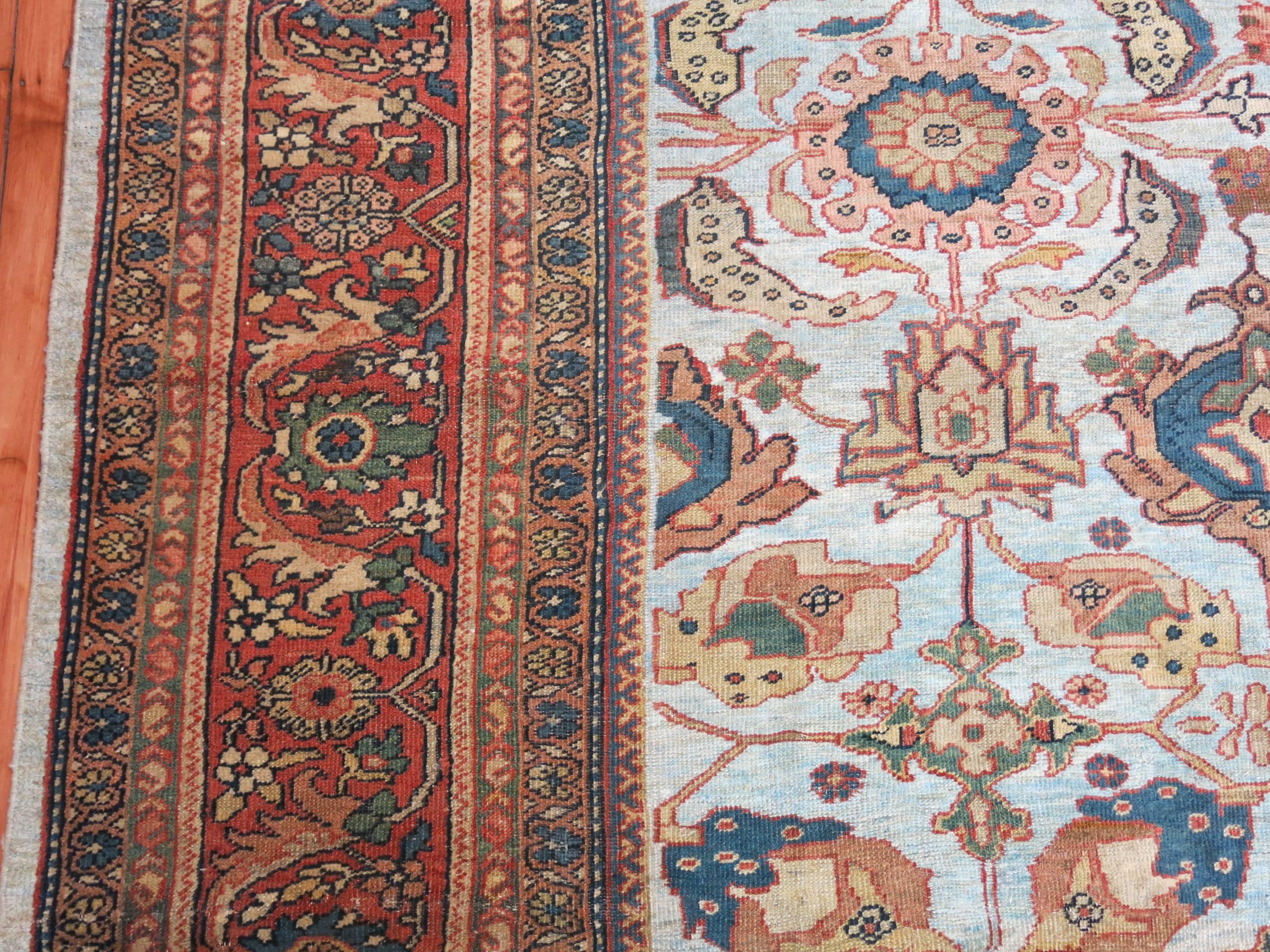 Powder Blue Large Antique Persian Mahal Sultanabad Rug, Early 20th Century For Sale 4