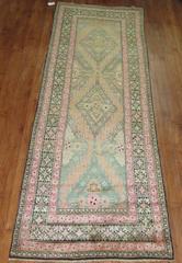 Zabihi Collection Pink and Green Vintage Karabagh Runner