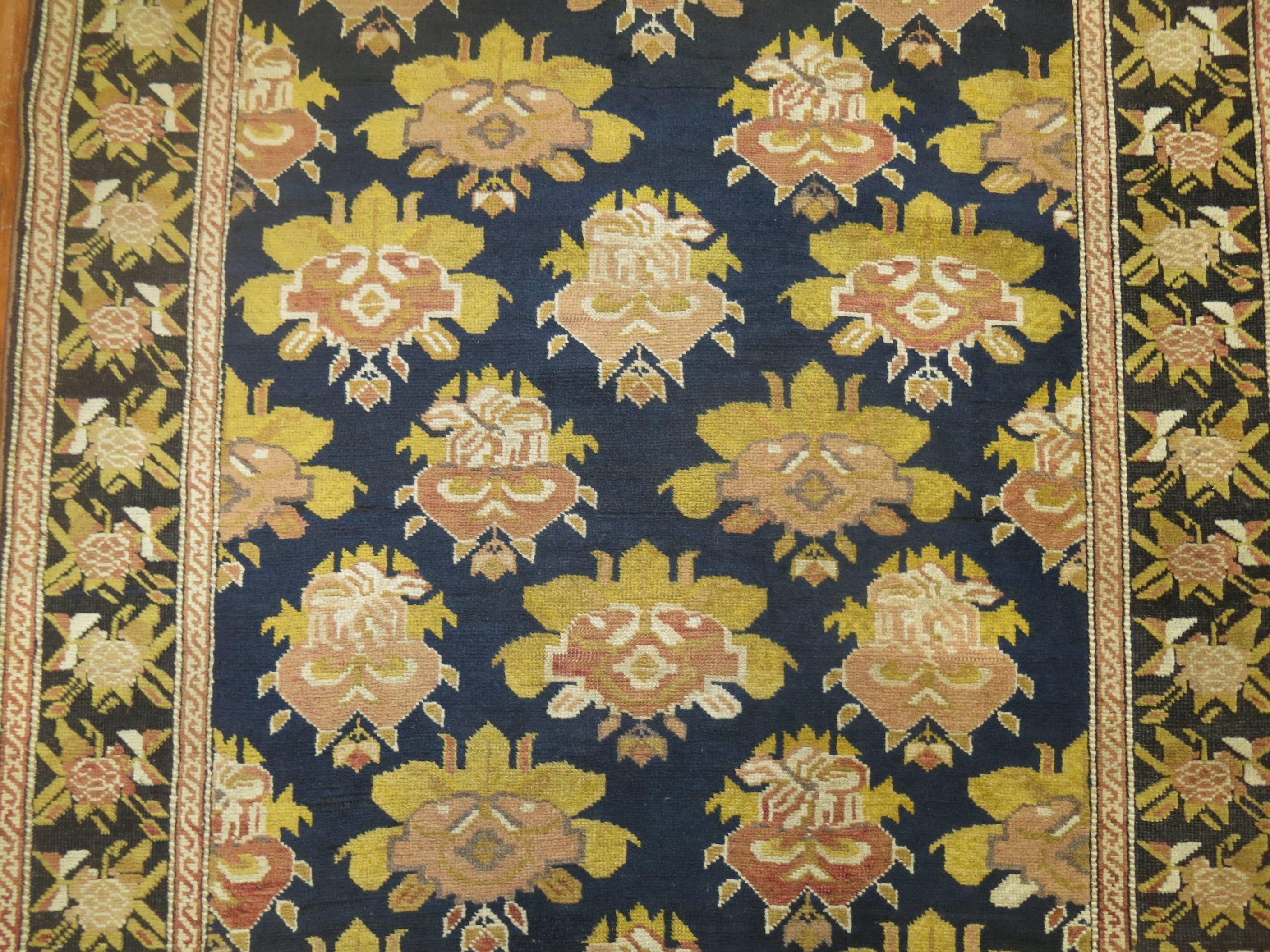 Greco Roman Early 20th Century Floral Long Antique Russian Karabagh Runner For Sale