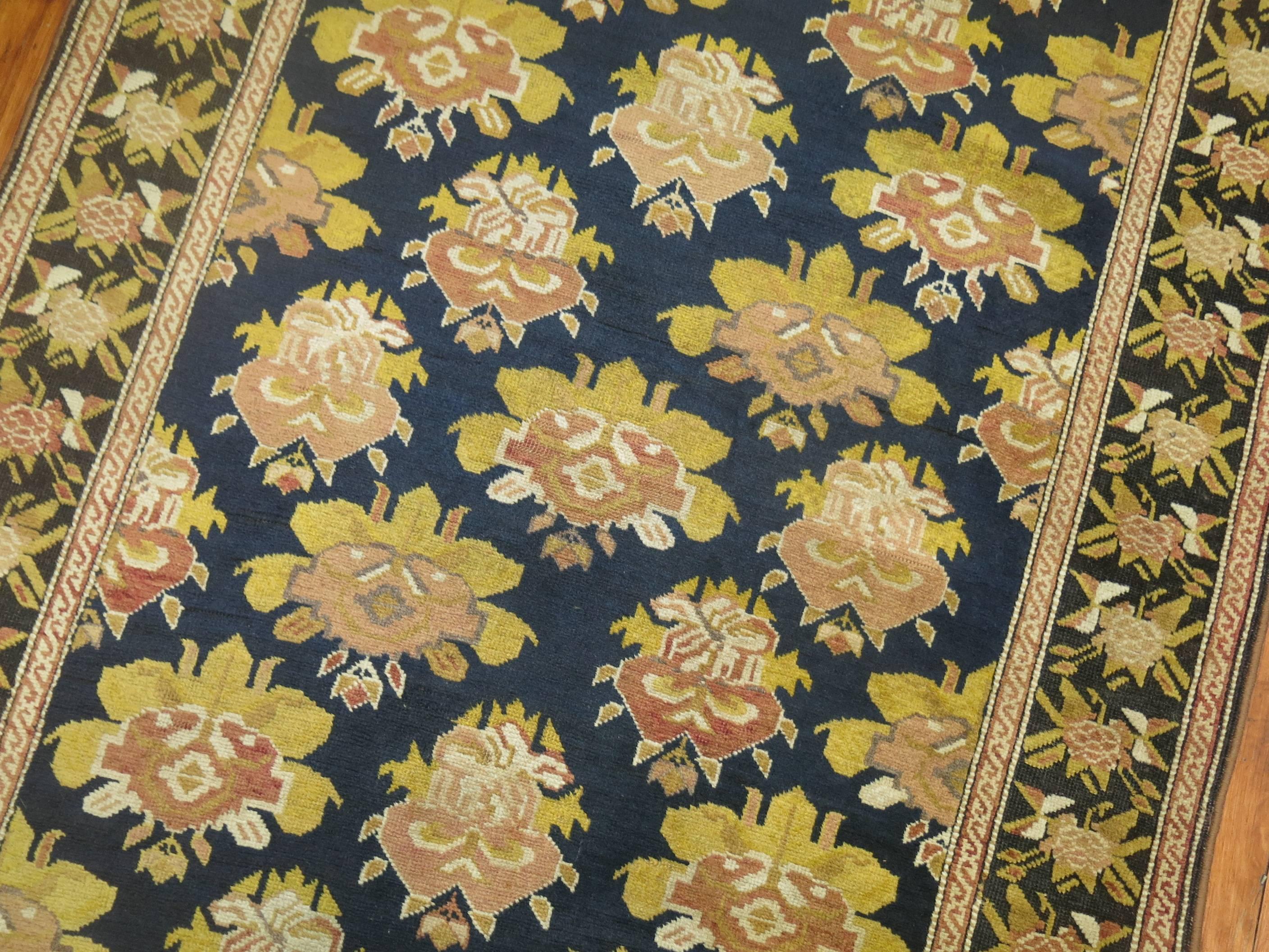Early 20th Century Floral Long Antique Russian Karabagh Runner In Excellent Condition For Sale In New York, NY
