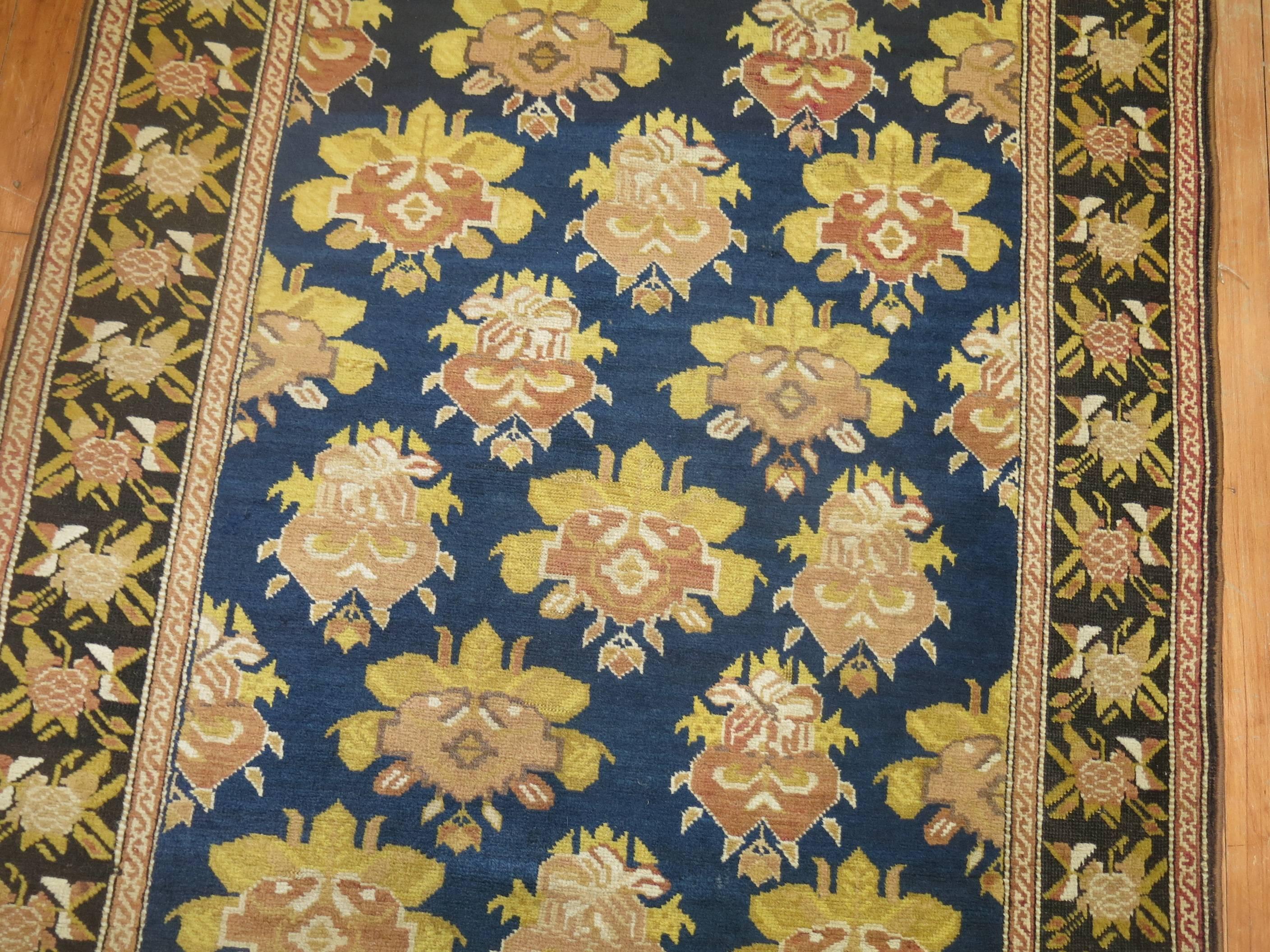 Early 20th Century Floral Long Antique Russian Karabagh Runner For Sale 1
