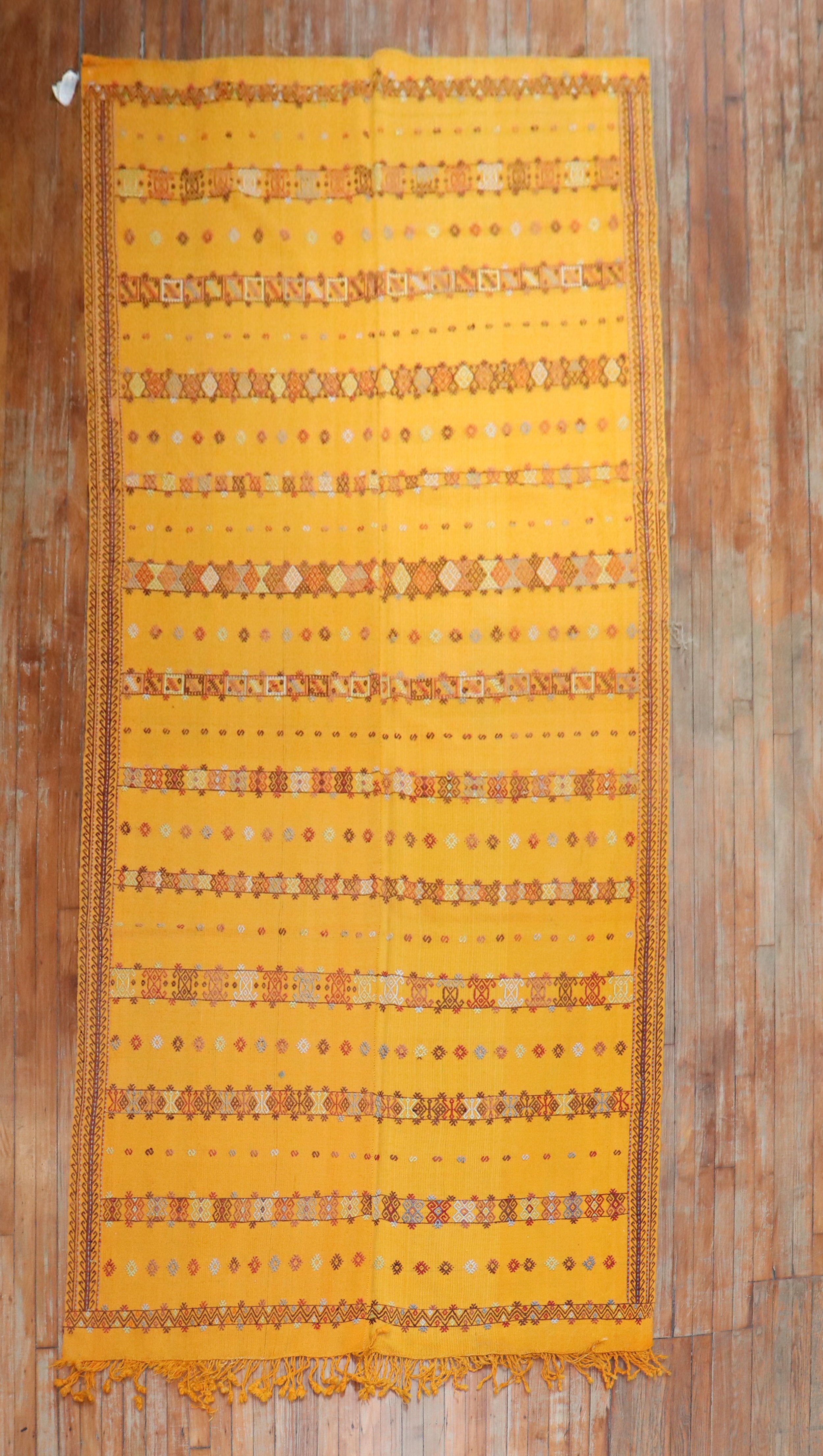 Bright Yellow Vintage Moroccan Flat-Weave Kilim For Sale