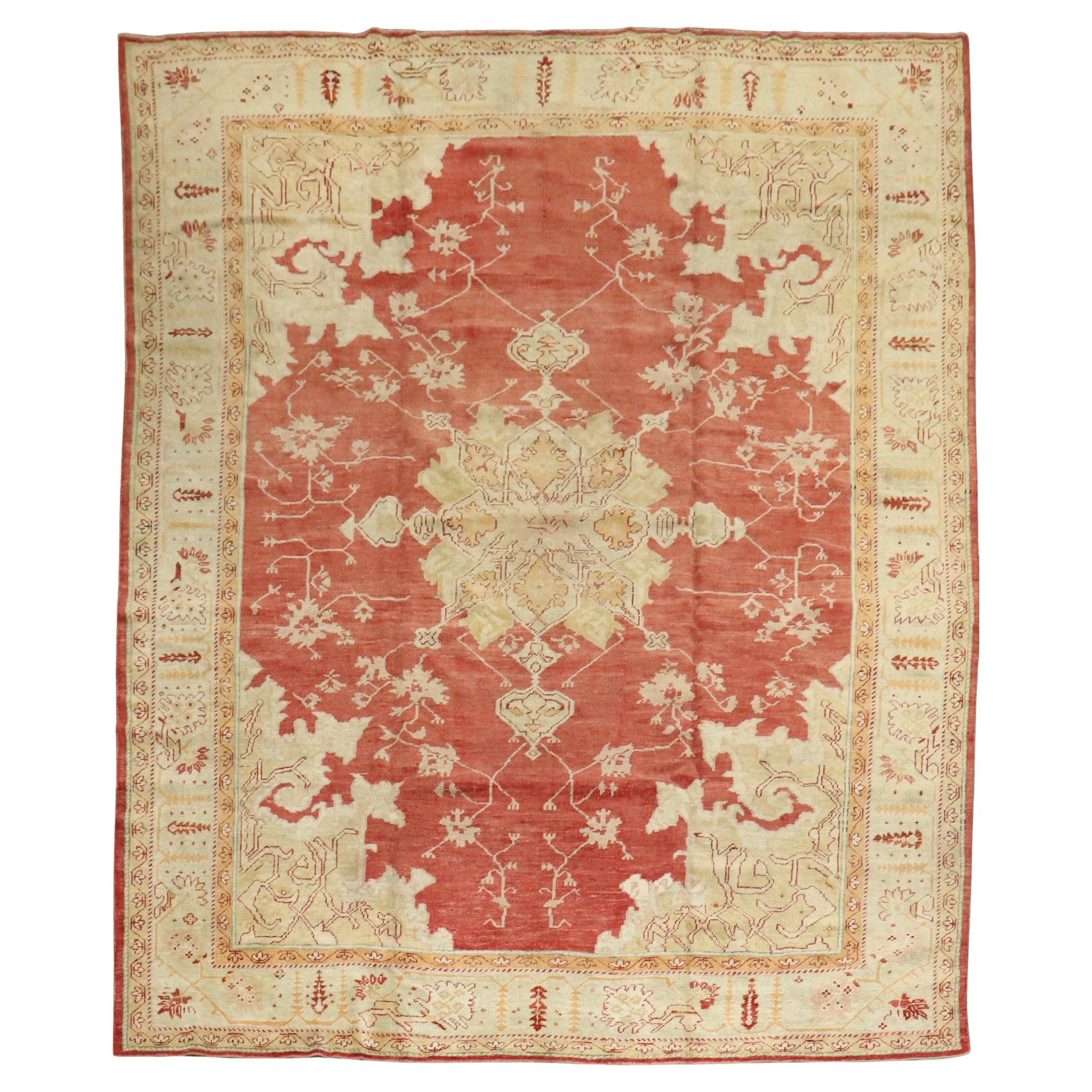 Zabihi Collection Red Antique Turkish Oushak Rug