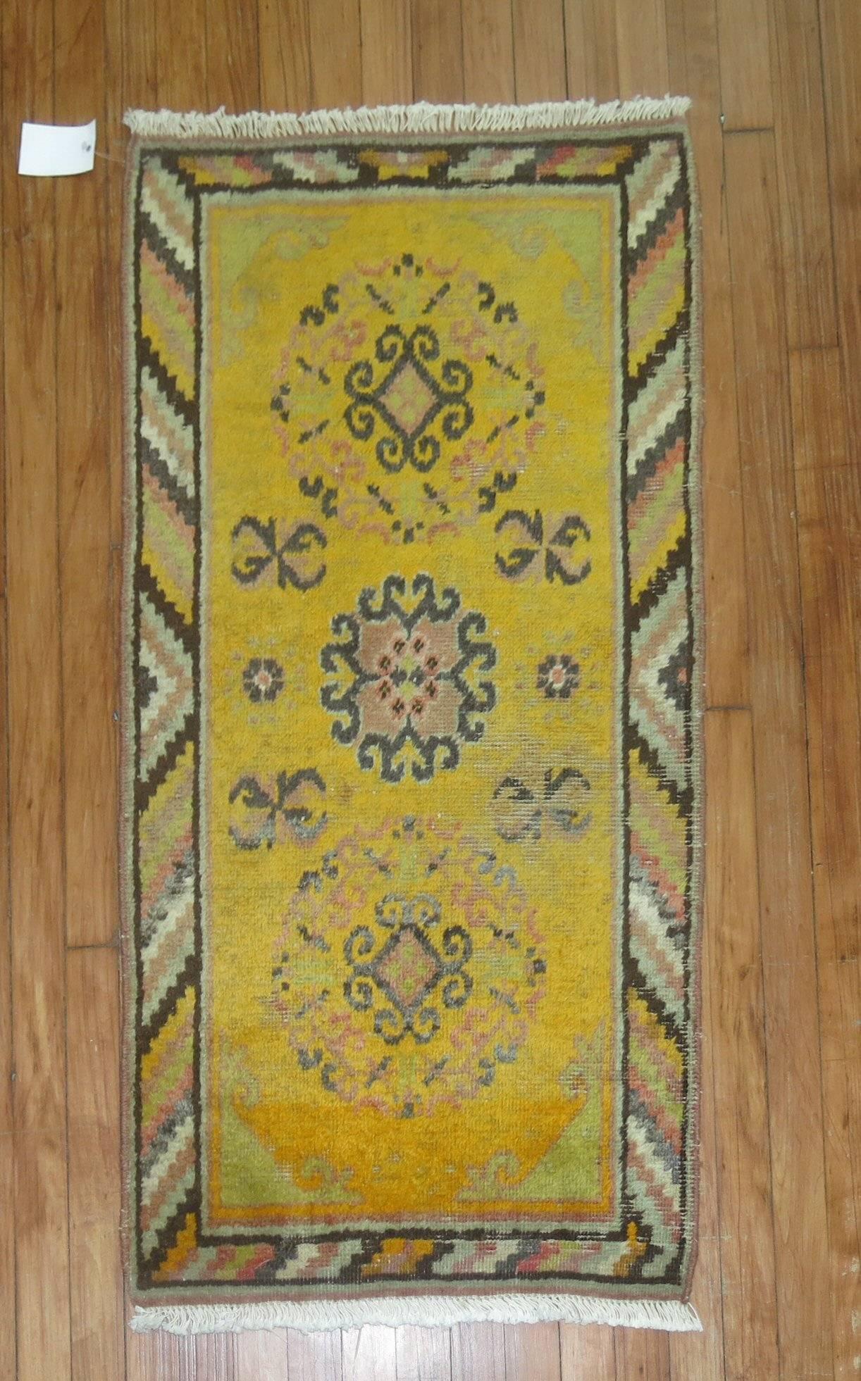 Hand-Knotted Yellow Antique Khotan Scatter Rug For Sale