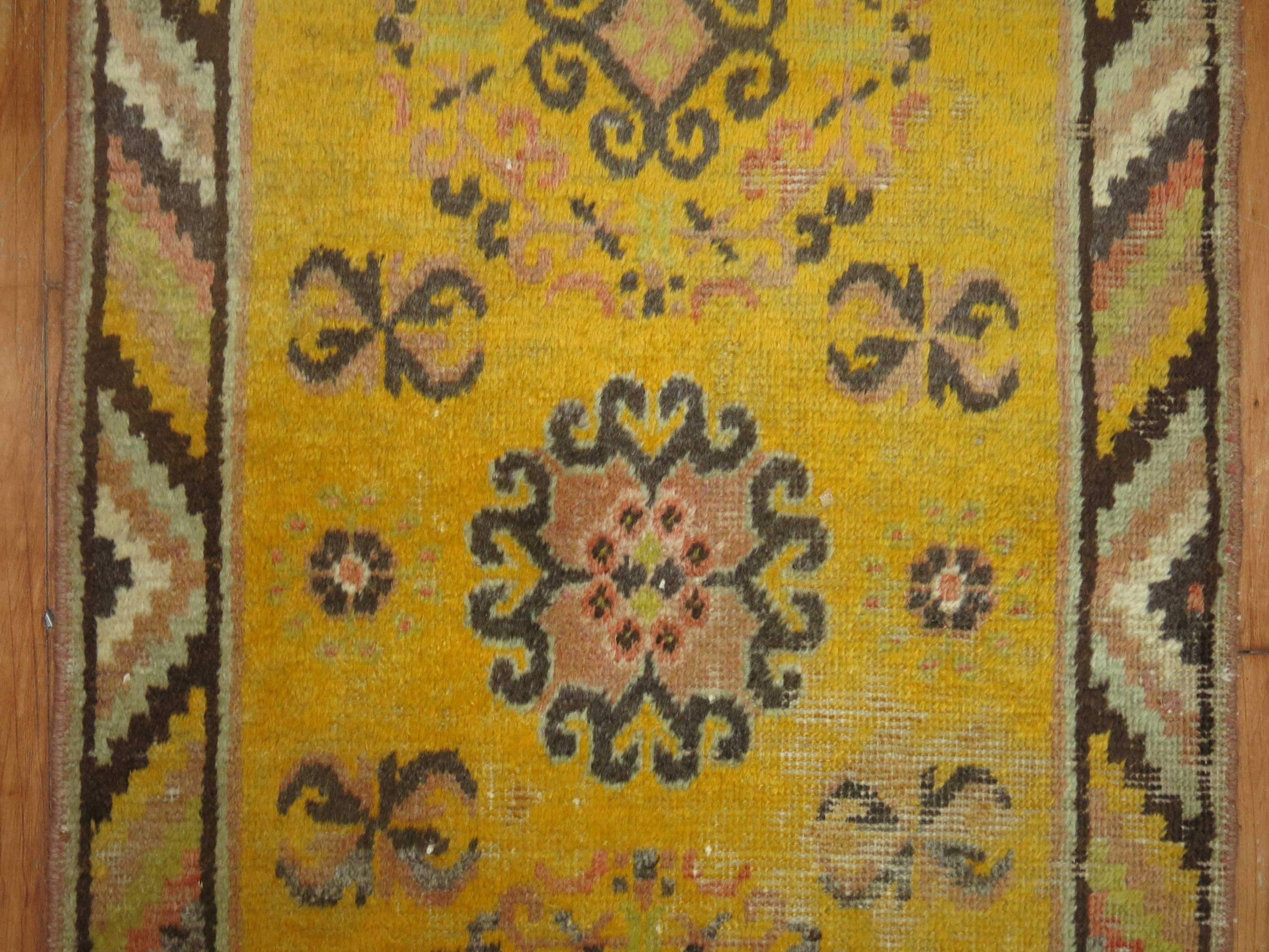 Yellow Antique Khotan Scatter Rug In Good Condition For Sale In New York, NY
