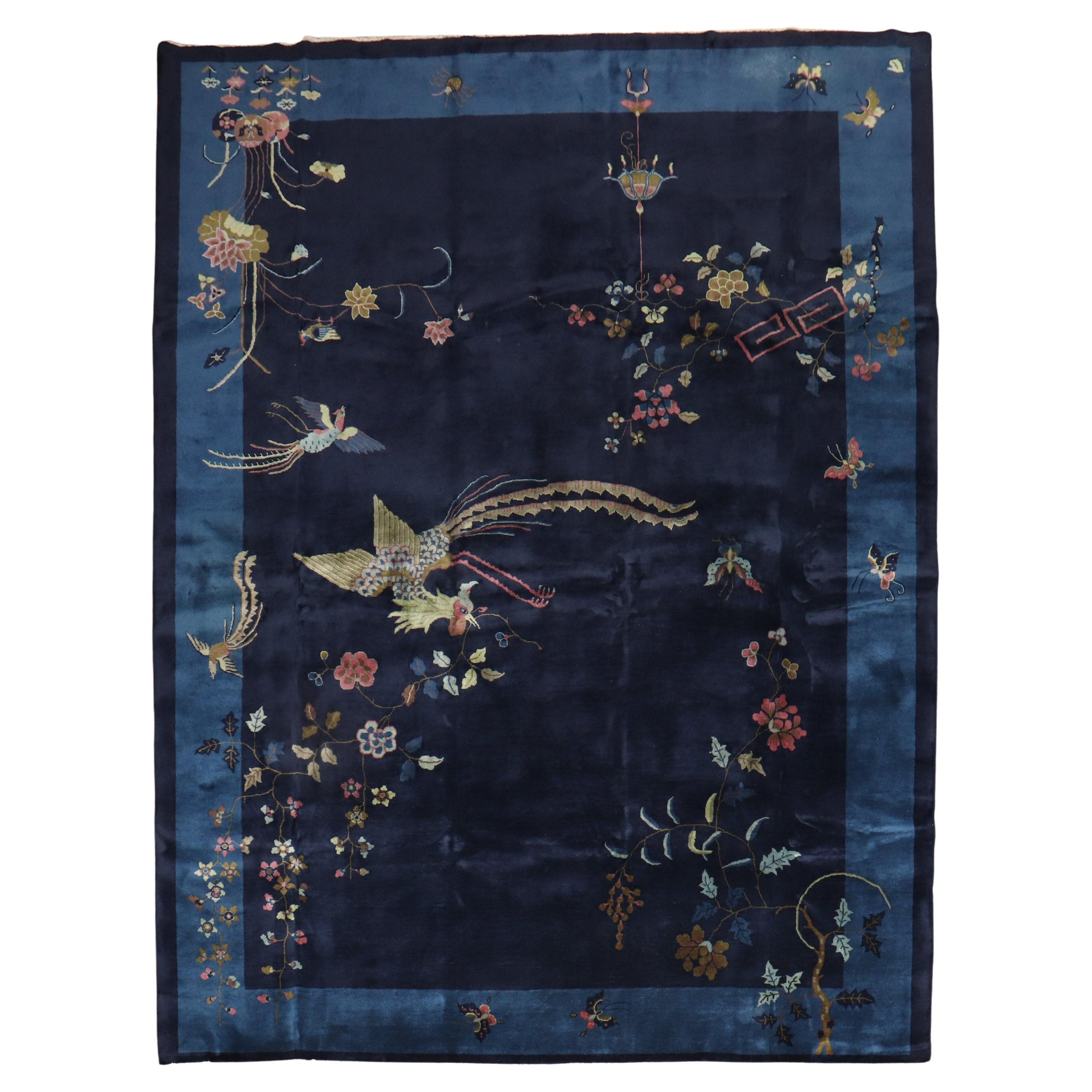 Navy Antique Chinese Art Deco Nichols Rug For Sale