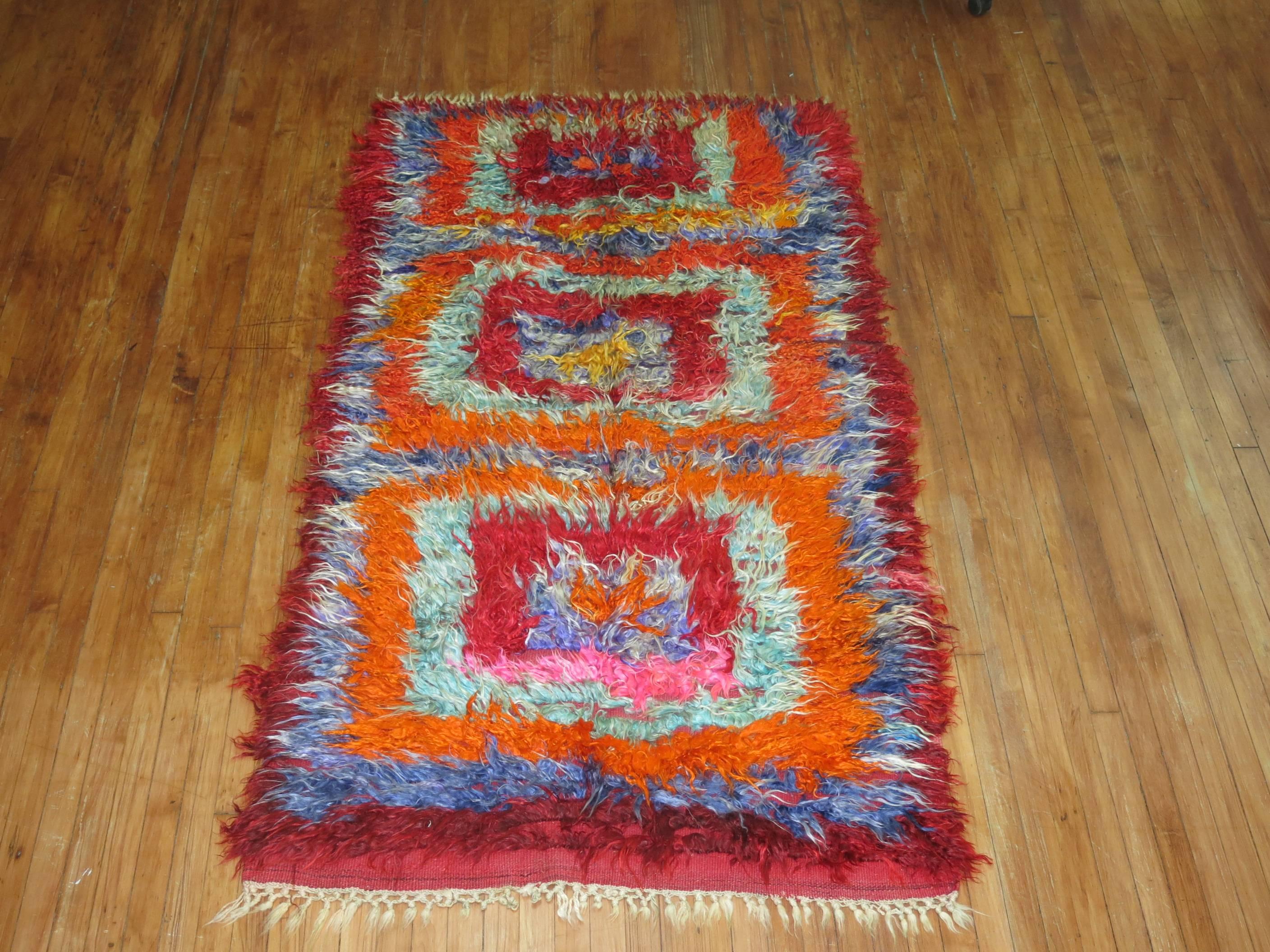 Wild Vintage Turkish Tulu Bohemian Shag Rug In Excellent Condition In New York, NY
