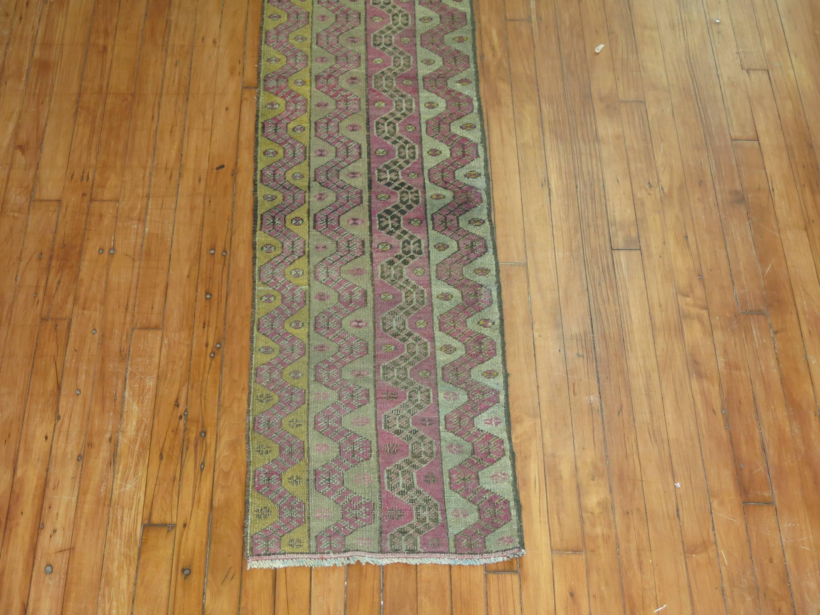 Hand-Knotted Zabihi Collection Narrow Antique Turkish Runner For Sale