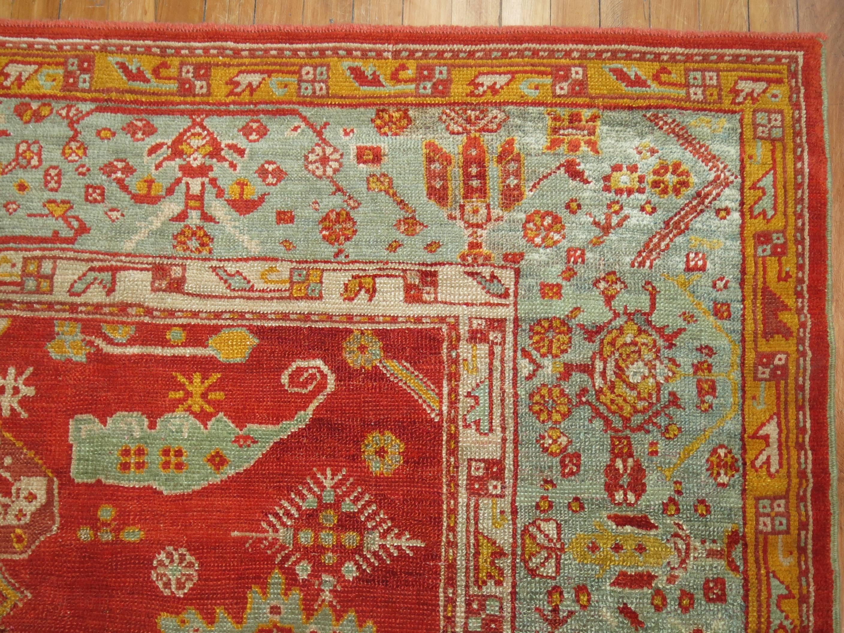 Turkish Zabihi Collection Room Size Angora Antique Oushak Rug For Sale