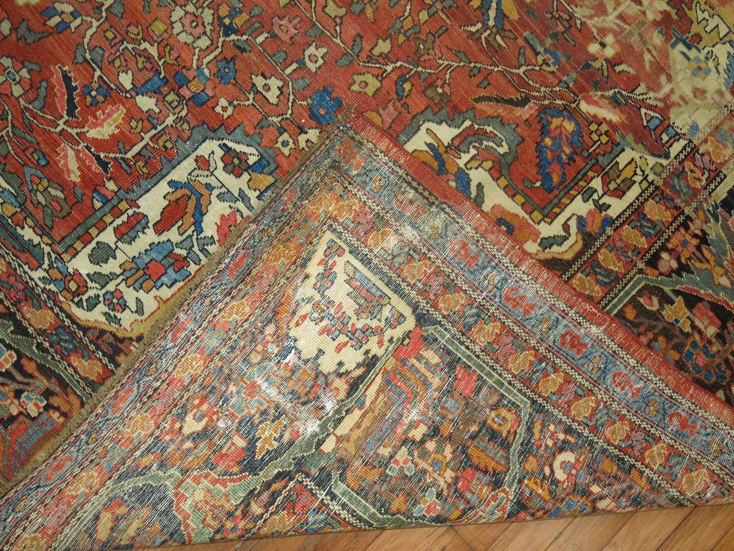 Tissé à la main Superbe tapis persan ancien Sarouk Ferehan traditionnel en sarouk rouille et abrash de taille standard en vente