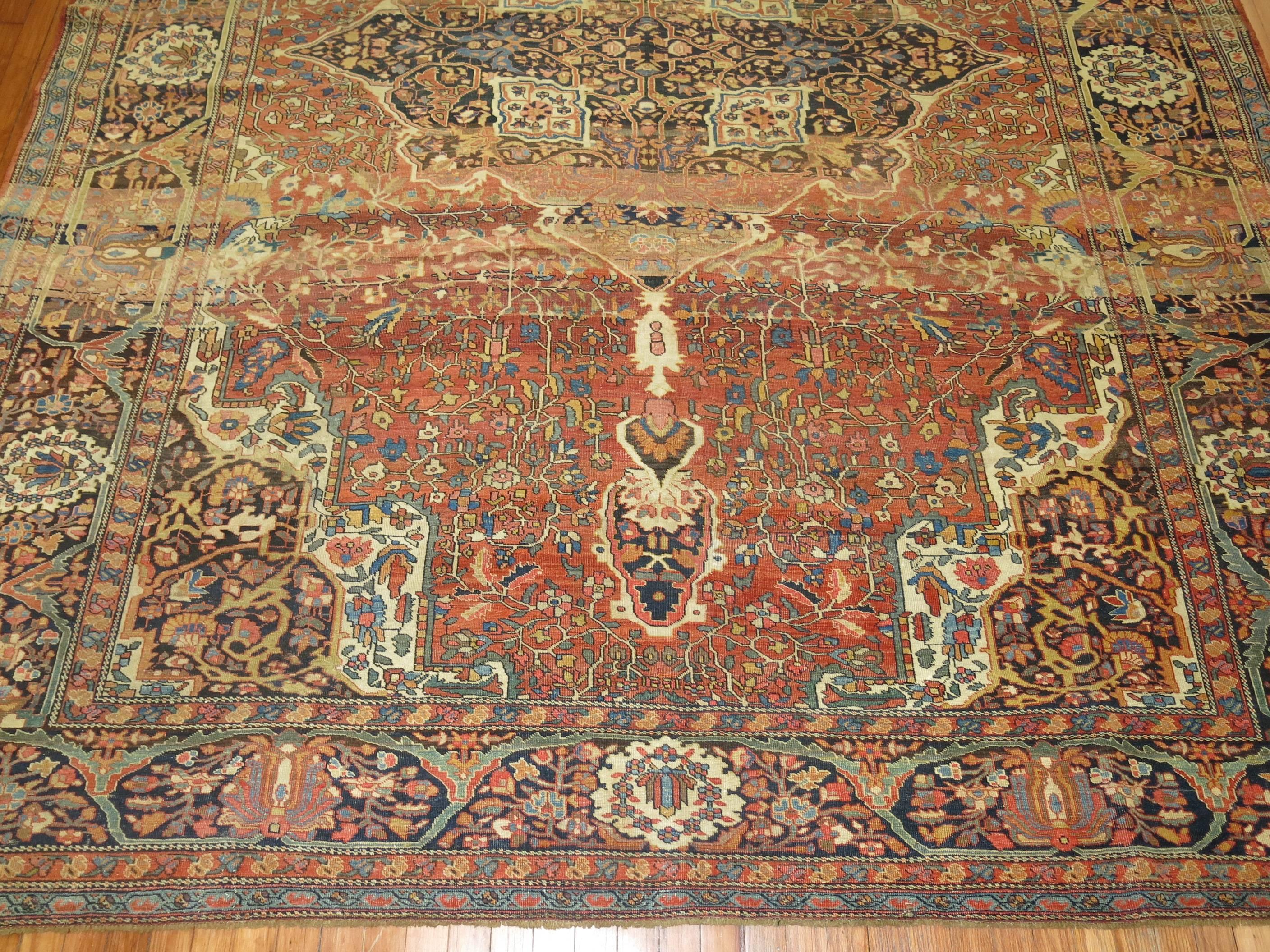 Superbe tapis persan ancien Sarouk Ferehan traditionnel en sarouk rouille et abrash de taille standard en vente 2