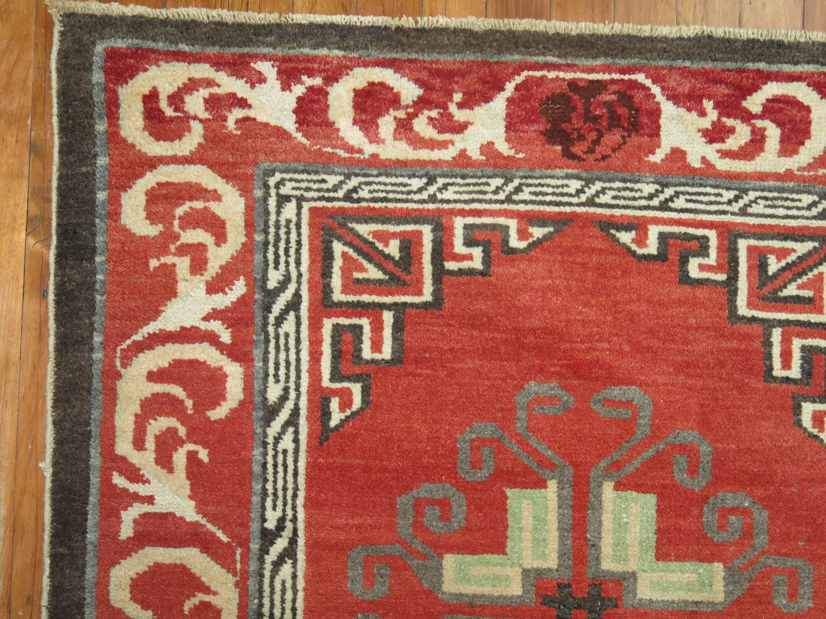 20th Century Red Vintage Turkish Rug Inspired by 19th Century Asian Khotan Rugs For Sale