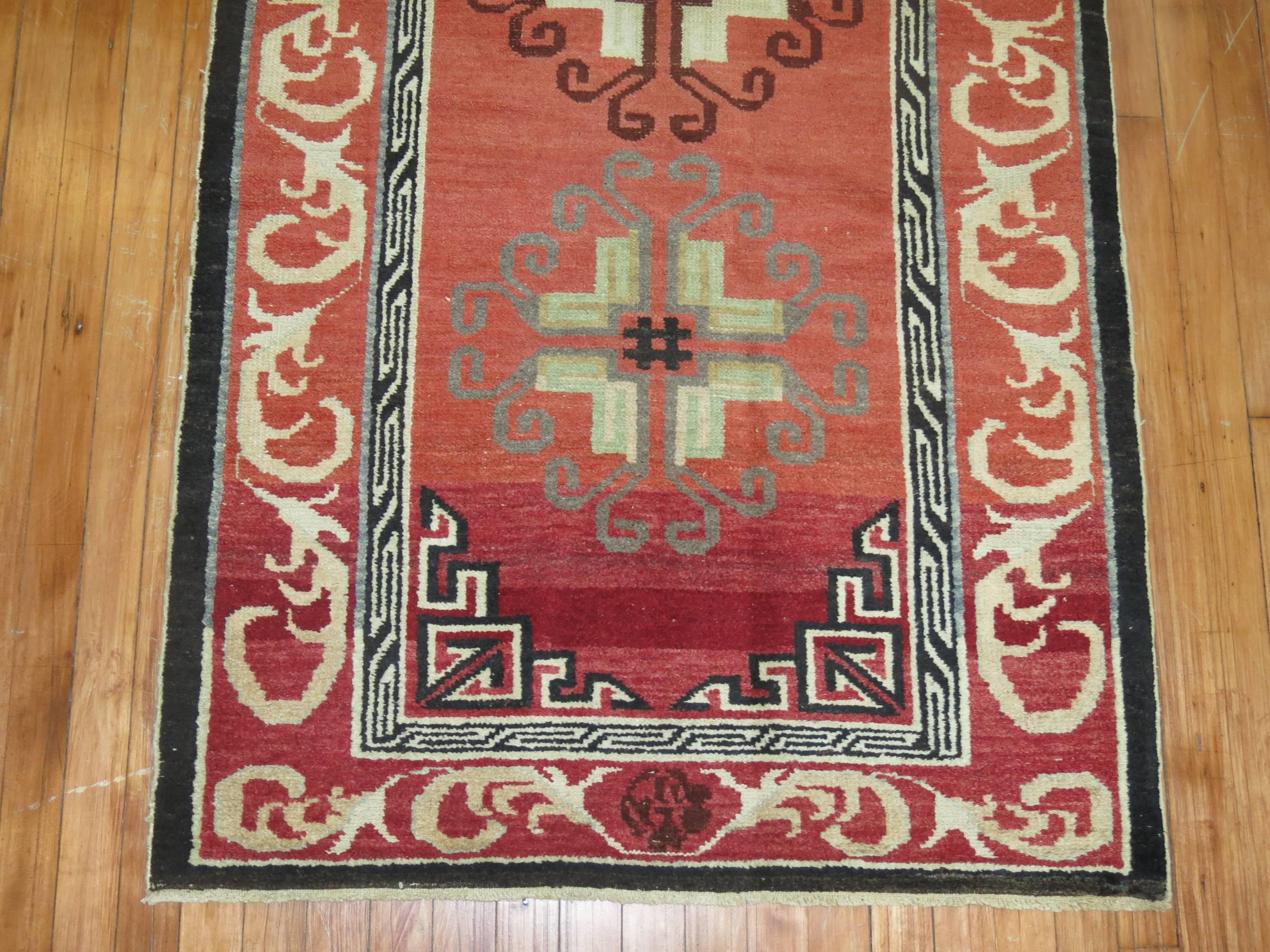 Red Vintage Turkish Rug Inspired by 19th Century Asian Khotan Rugs In Excellent Condition For Sale In New York, NY