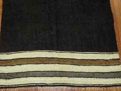 Minimalist Black Ivory Gray Brown 20th Century Turkish Mohair Rug